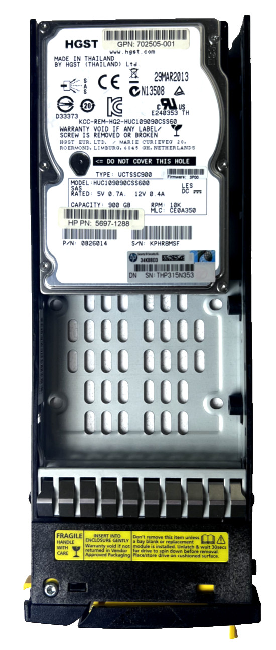(QTY 7) QR496A HP 3PAR M6710 900GB 6G SAS 10K 2.5" HDD 697389-001 5697-1288 *520