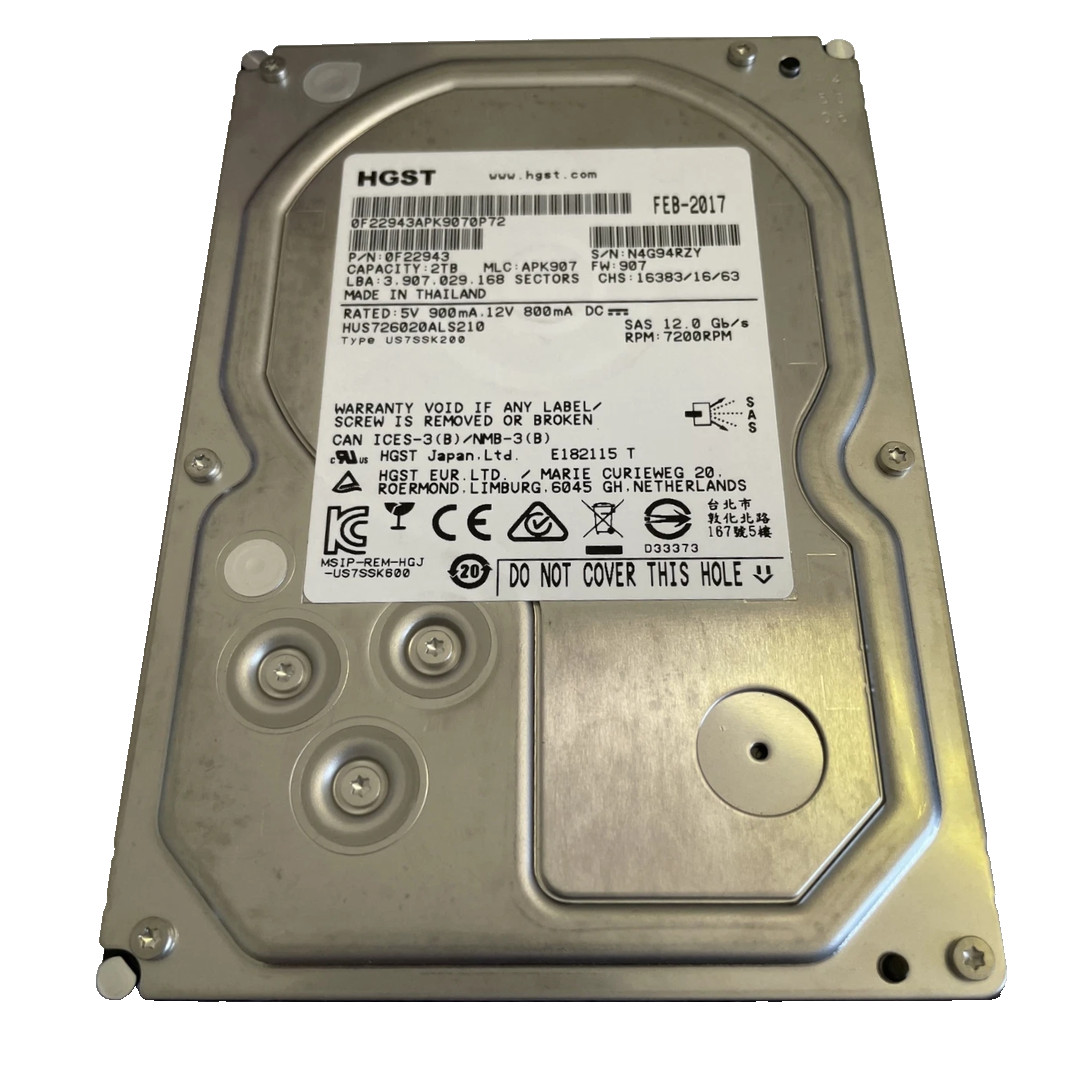 HGST Ultrastar 7K6000 2TB 7.2K SAS LFF Enterprise HDD 0F22943 HUS726020ALS210