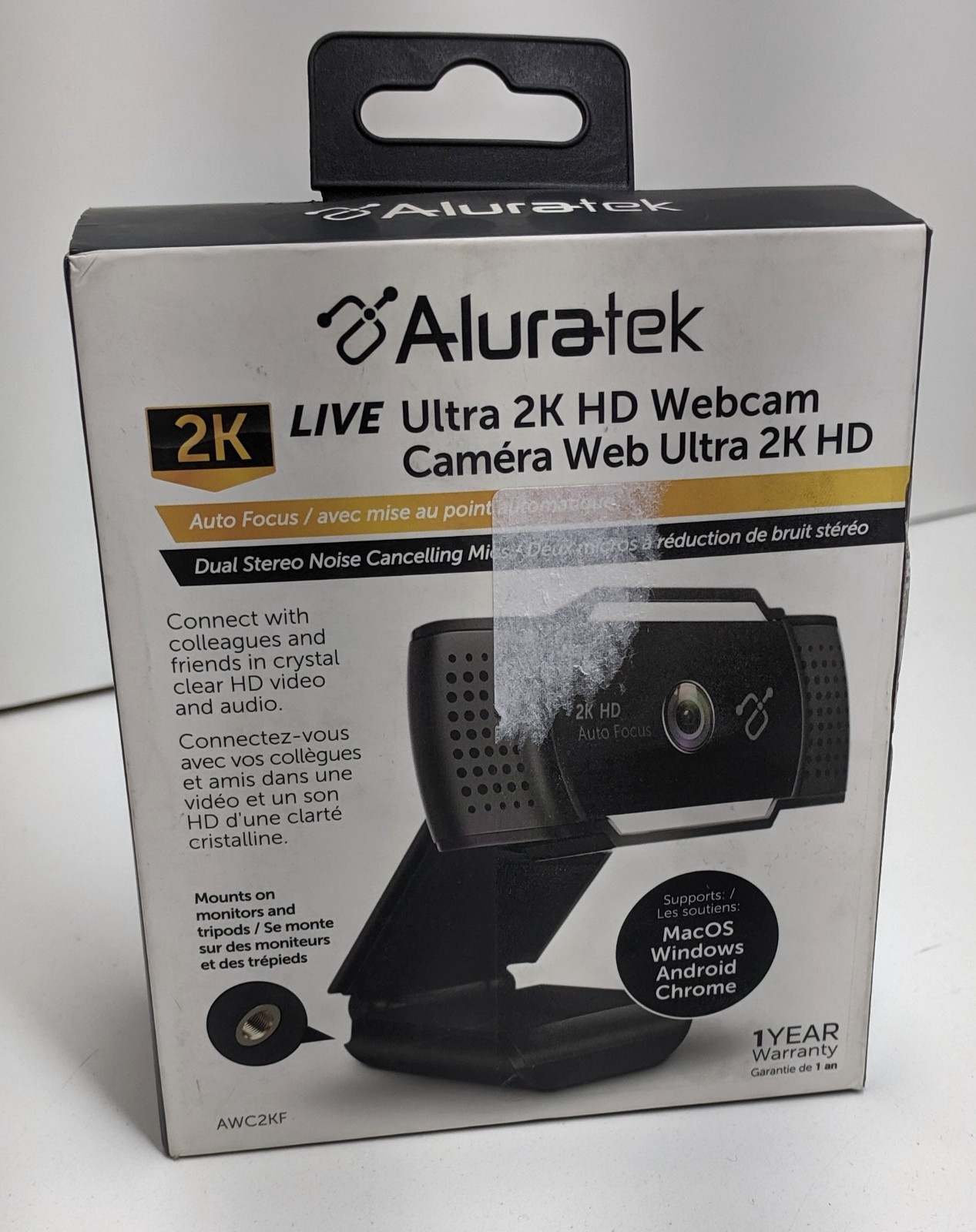 Aluratek Live 2K Webcam - Black/Silver (AWC2KF) - NEW - SEALED