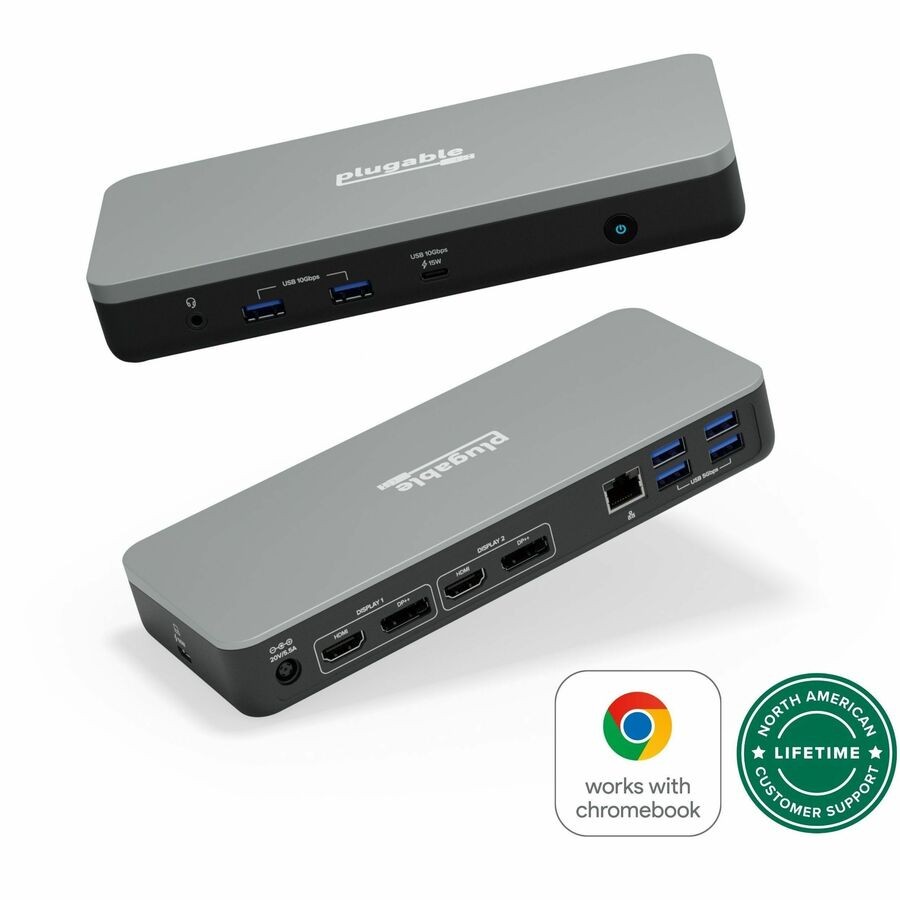 Plugable 12-in-1 Dual 4K USB C Docking Station - Works With Chromebook Certified