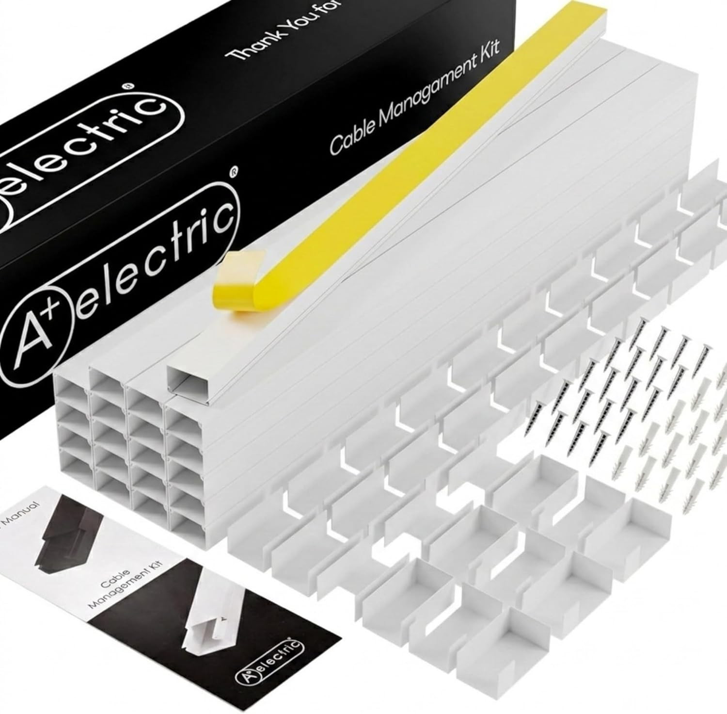 Cord Cover Full Kit, 26Ft/315In Self-Adhesive Cable Raceway, 20