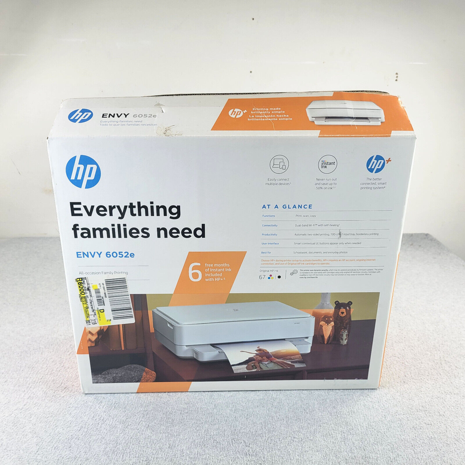 HP ENVY 6052e Inkjet Color Printer All in One Wireless Scan Copy Tested No Ink
