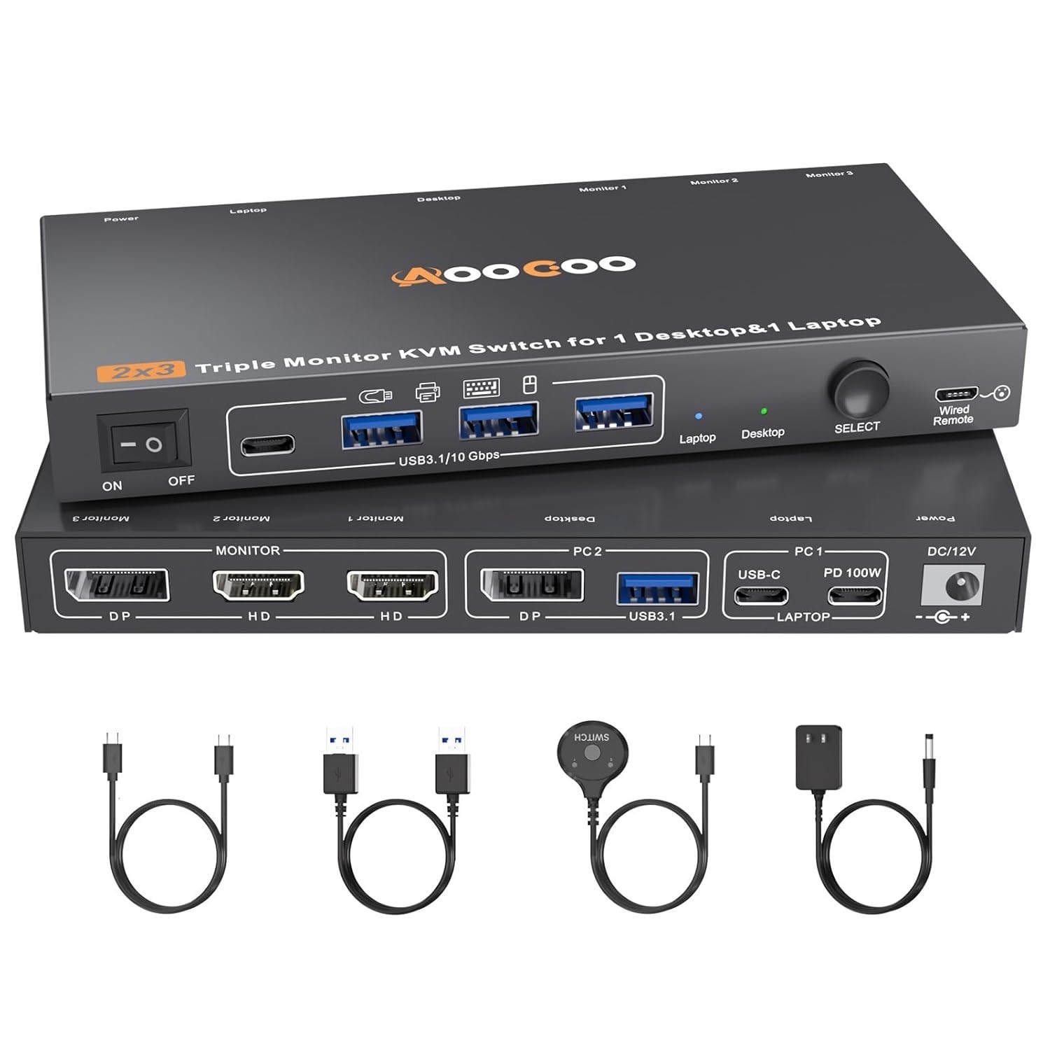 USB C DP KVM Switch 2 Computers 3 Monitors,4K/1080P@60Hz MST KVM Switch for 1 PC