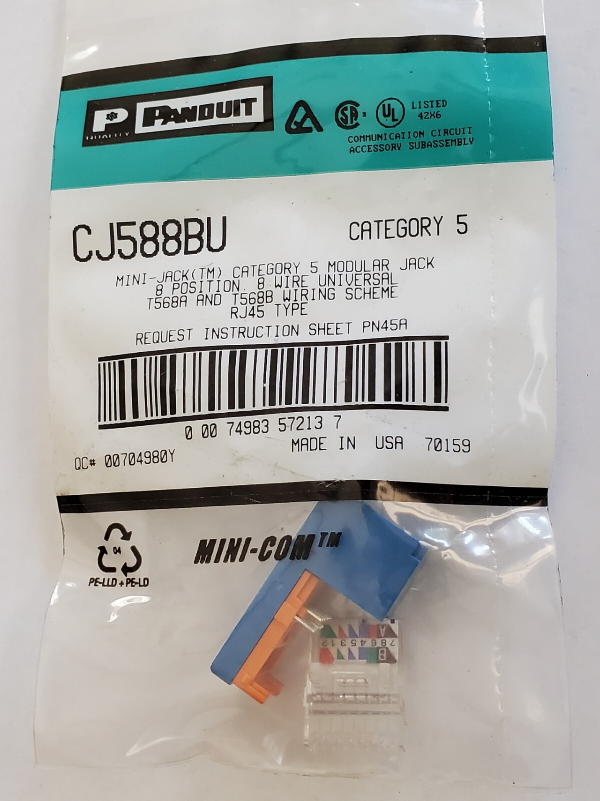 4pcs Panduit KJ588BU Cat5e Modular Jack T568A/B RJ45