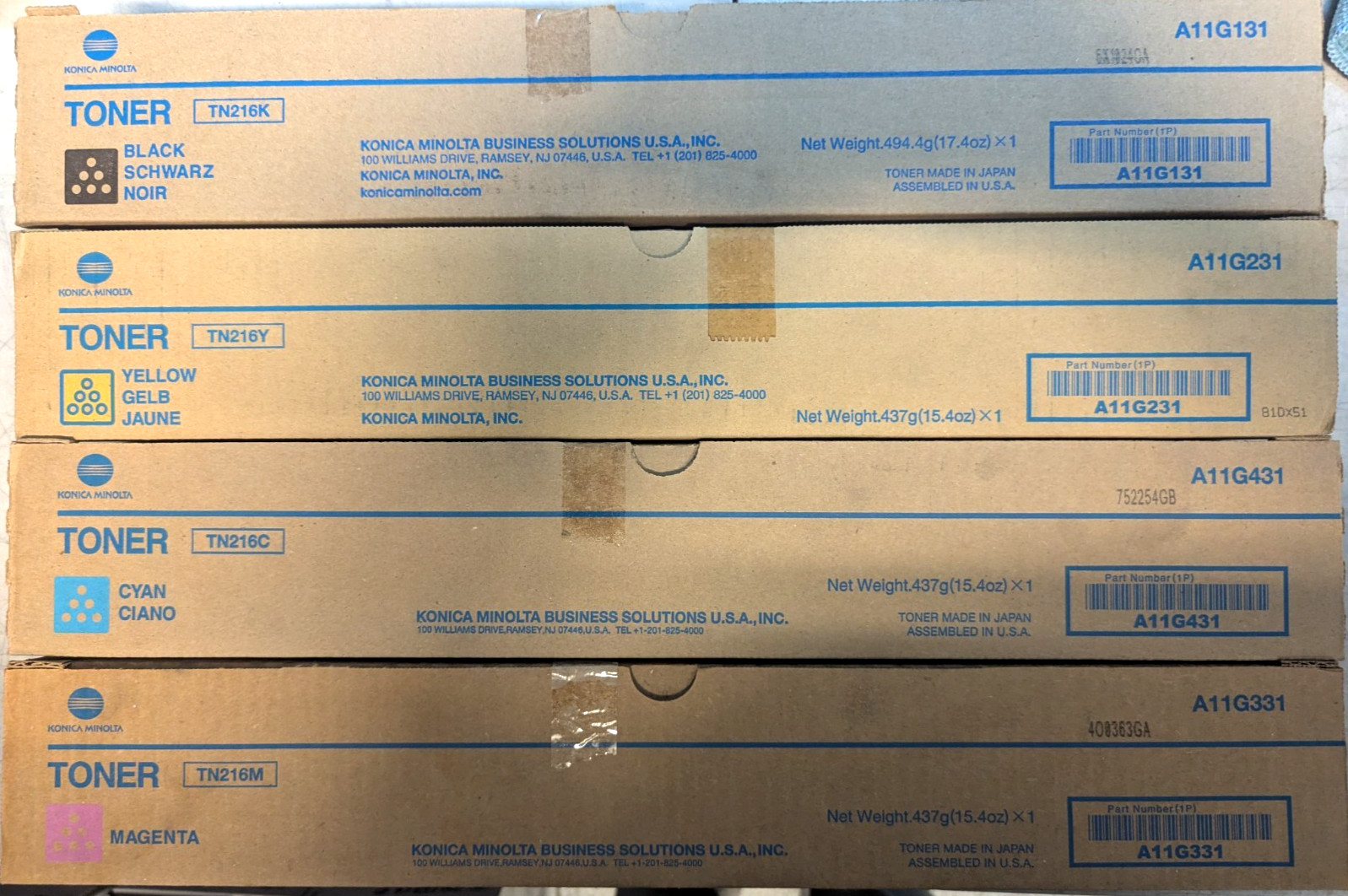 ✨ Konica Minolta TN216 Genuine Toner Cartridge Set - 4 Pack Cyan Magenta Yellow