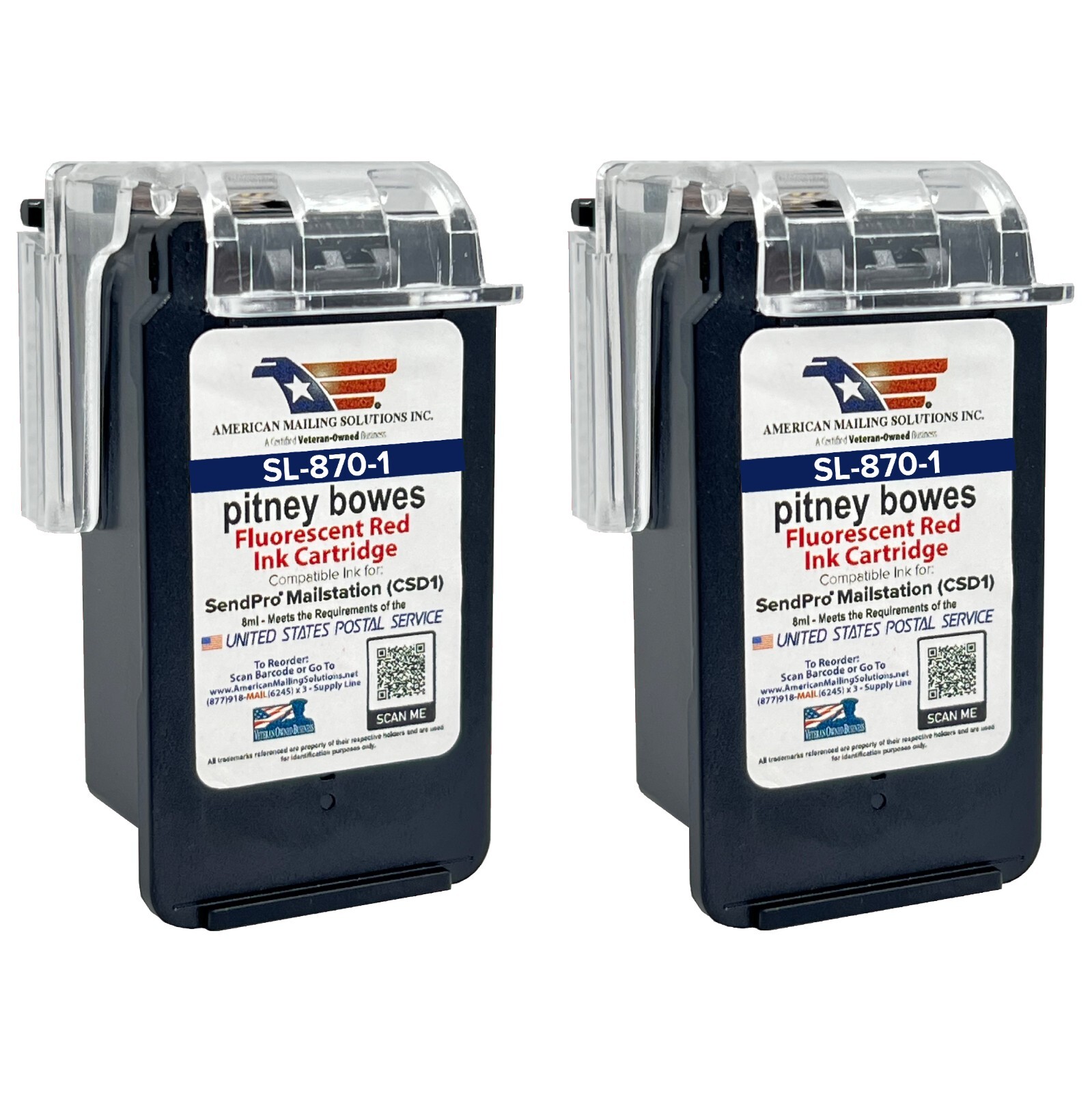 Pitney Bowes SL-870-1 Red Ink Cartridge for SendPro Mailstation Meter (2-Pack)