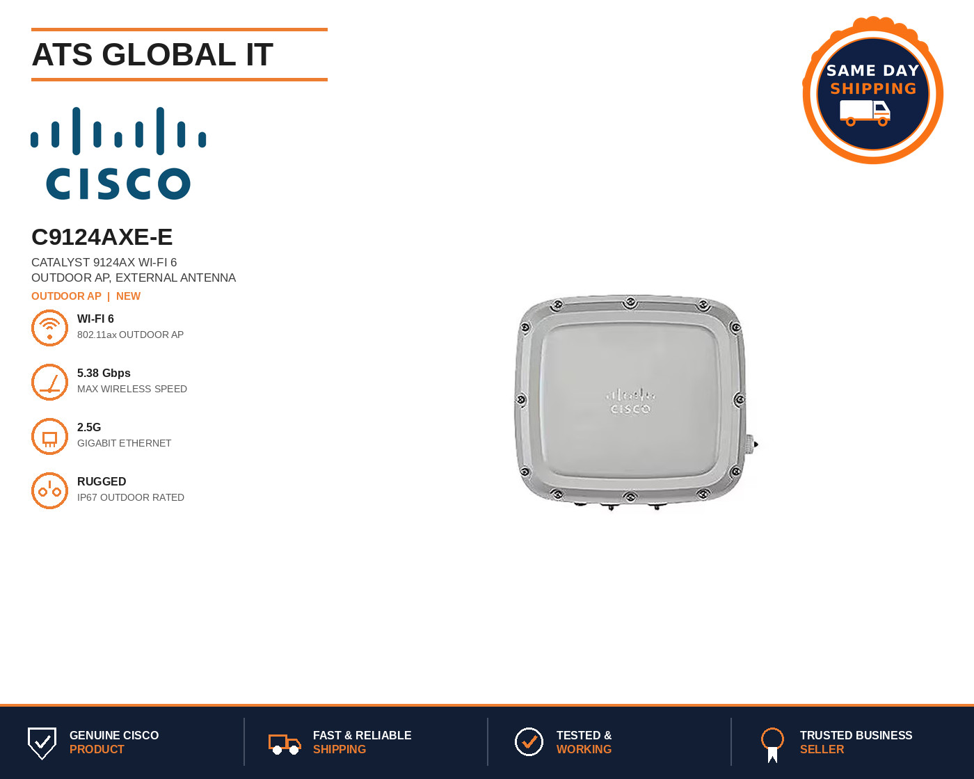 Cisco C9124AXE-E Catalyst 9124AX WiFi 6 Outdoor Access Point External Antenna