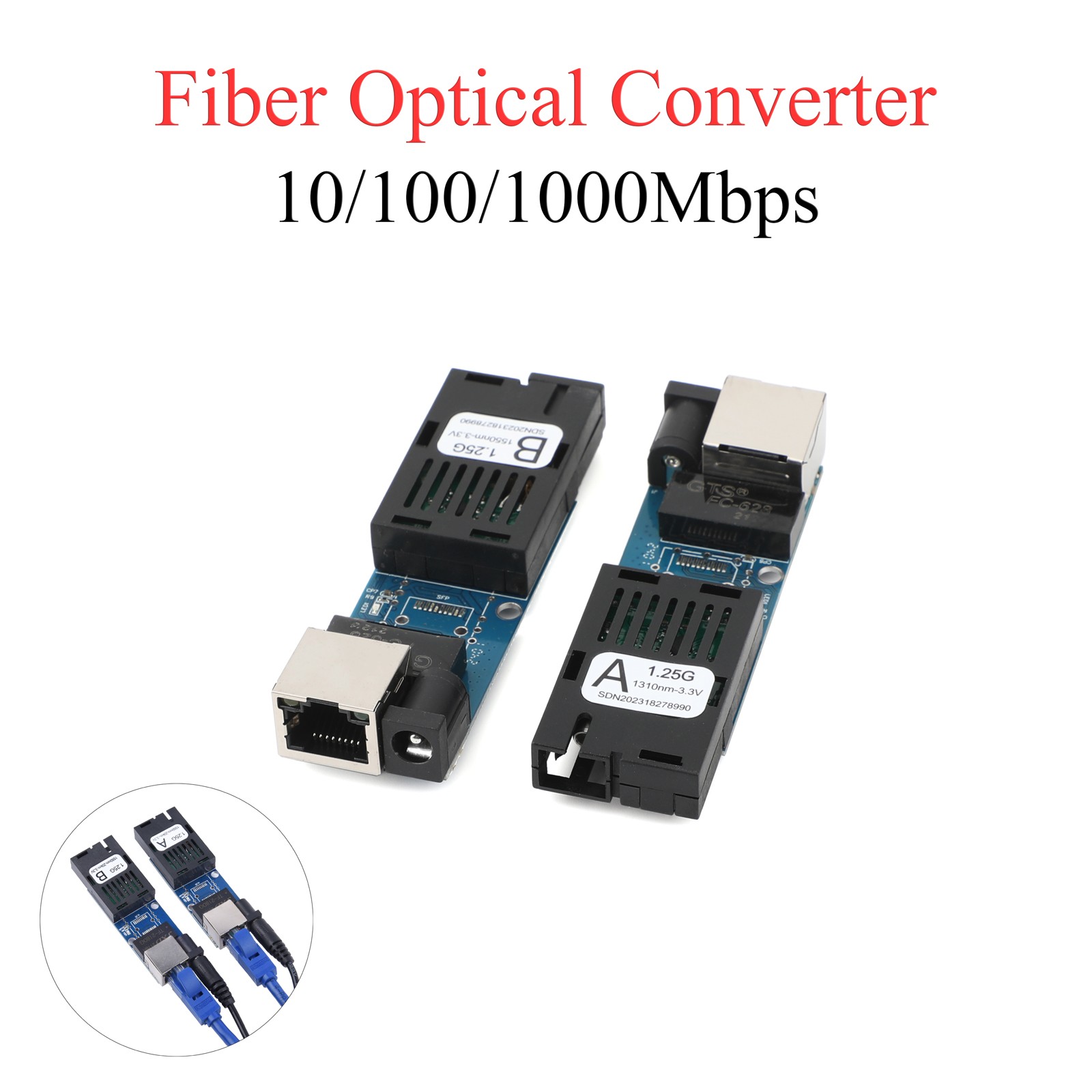 1 Pair Mini Gigabit Fiber Media Converter, Single Mode 3km, SC UPC/APC Port