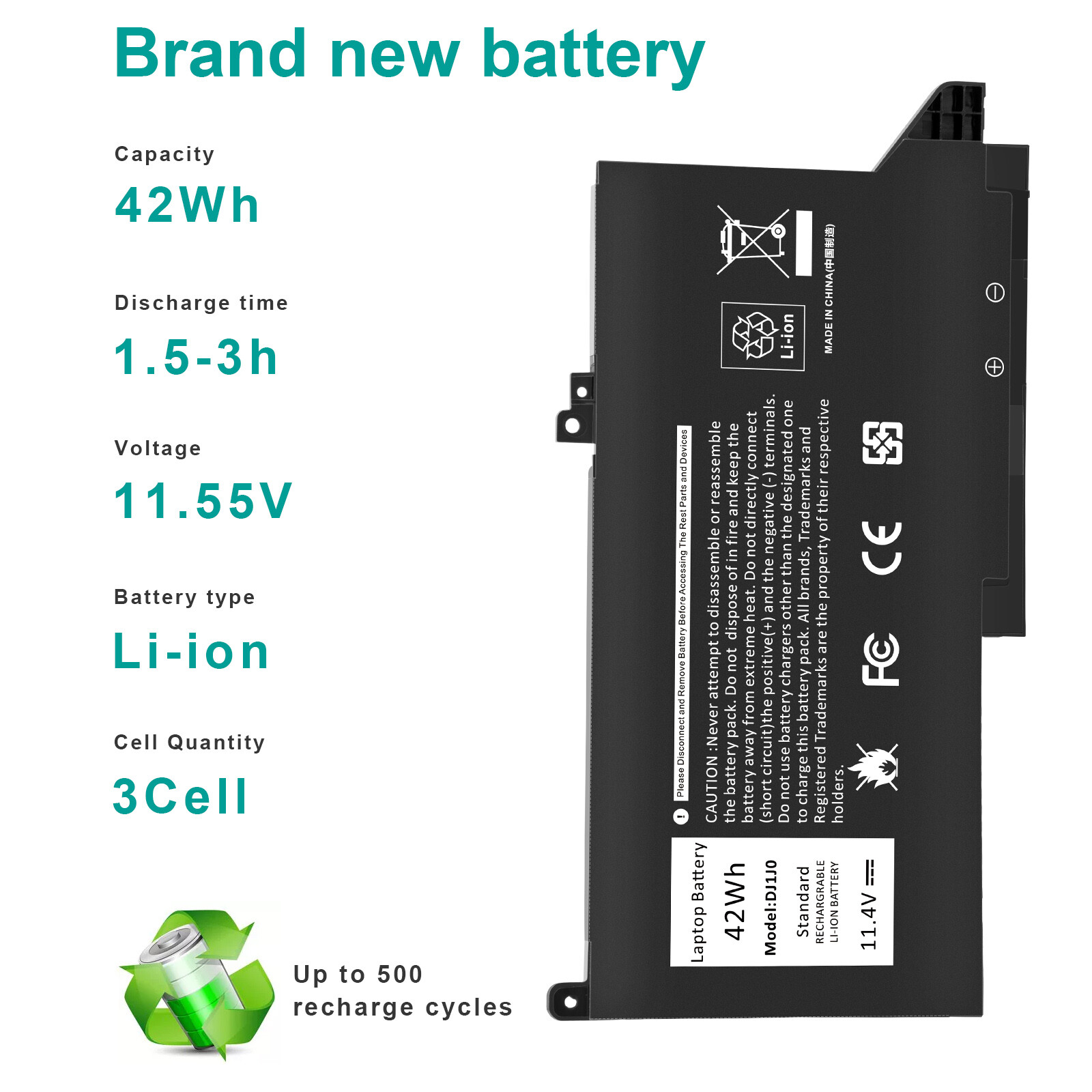DJ1J0 F3YGT Battery For Dell Latitude 12 7280 7290 13 7380 7390 14 7480 7490 US