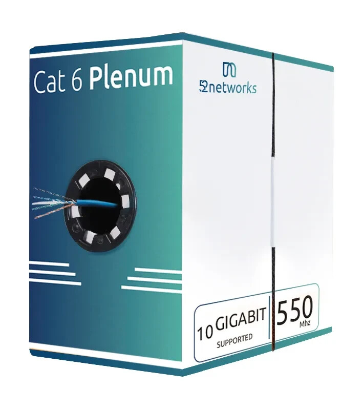 CAT6 Plenum 1000ft UTP 23AWG, 550 MHz Pull Box – Blue