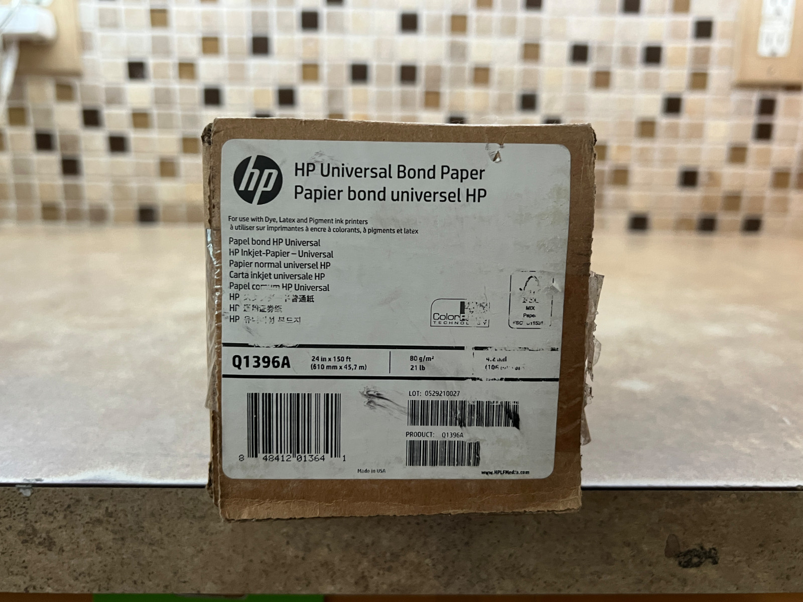 Genuine HP Q1396A  24” x 150 ft., 21 lb, 4.2 mil White Universal Bond Paper