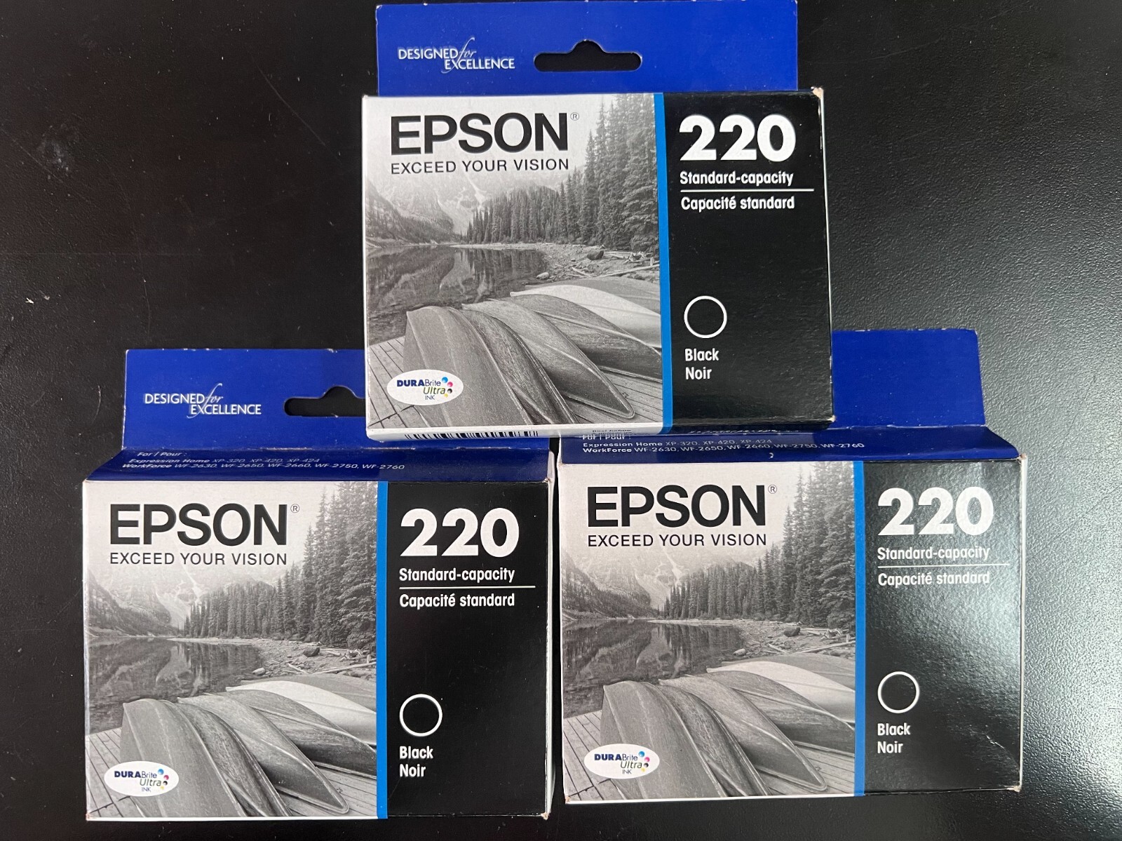 Epson 220 3 pack (T220120-S) Durabrite Ultra Black Ink Cartridge 5589/3