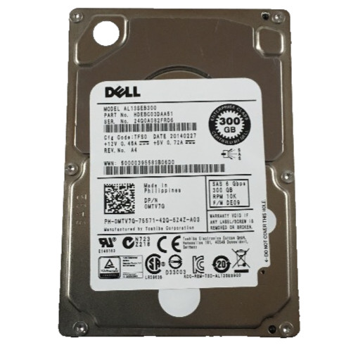 Dell 300GB 10K SAS 6Gb/s 2.5" SFF Enterprise HDD MTV7G 0MTV7G AL13SEB300