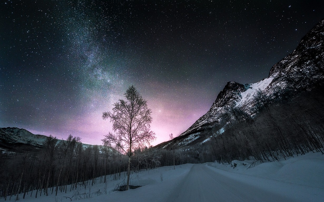 Landscape nature long exposure winter road norway starry Custom Gaming Mat Desk