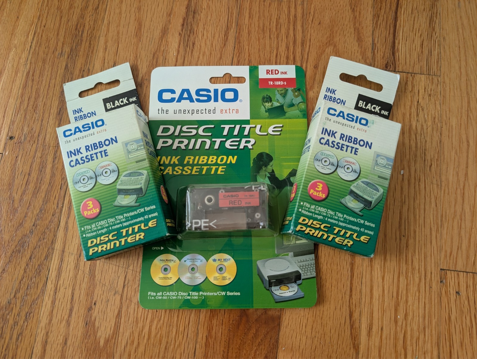 Casio TR-18BK-3P-W-I and TR-18RD-S Disc Title Printer Ink Ribbon Cassette