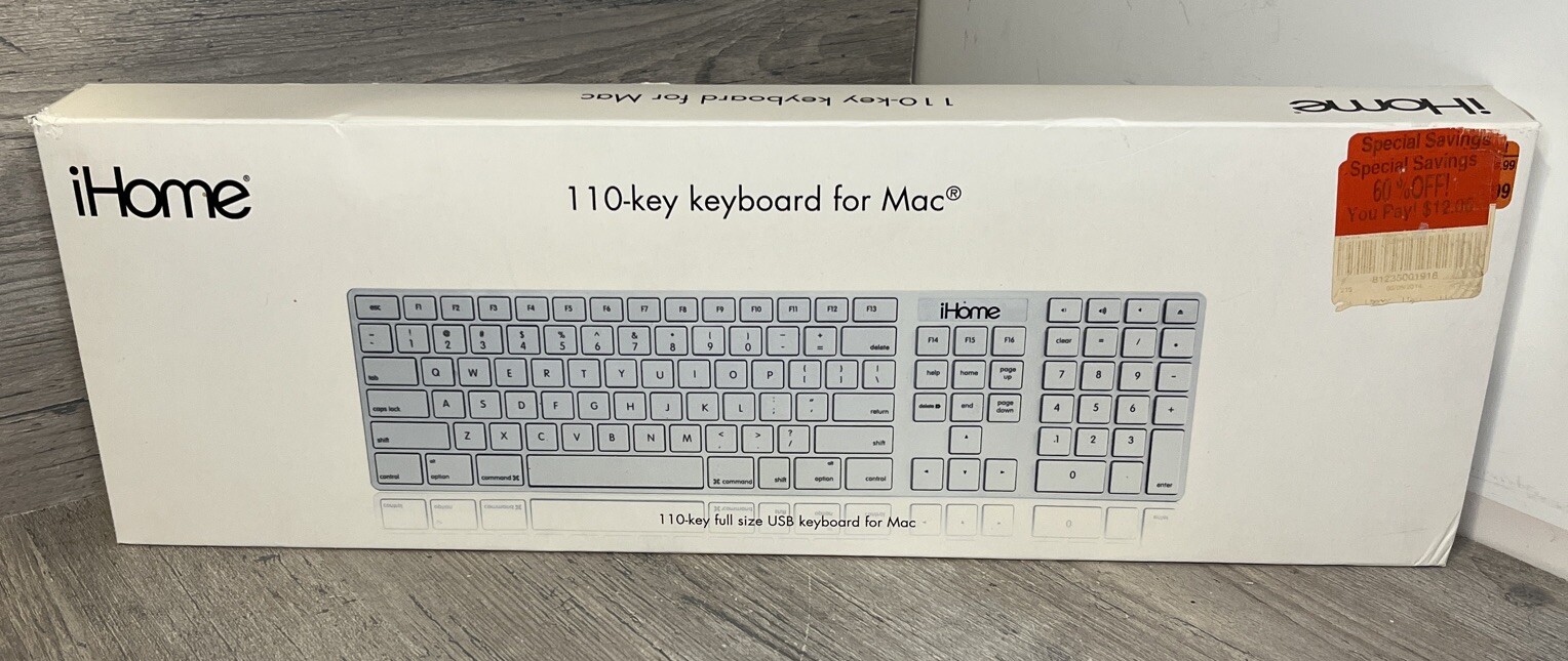 RARE NEW OLD STOCK SEALED iHome Full Size Mac Keyboard IMAC-K120S Apple