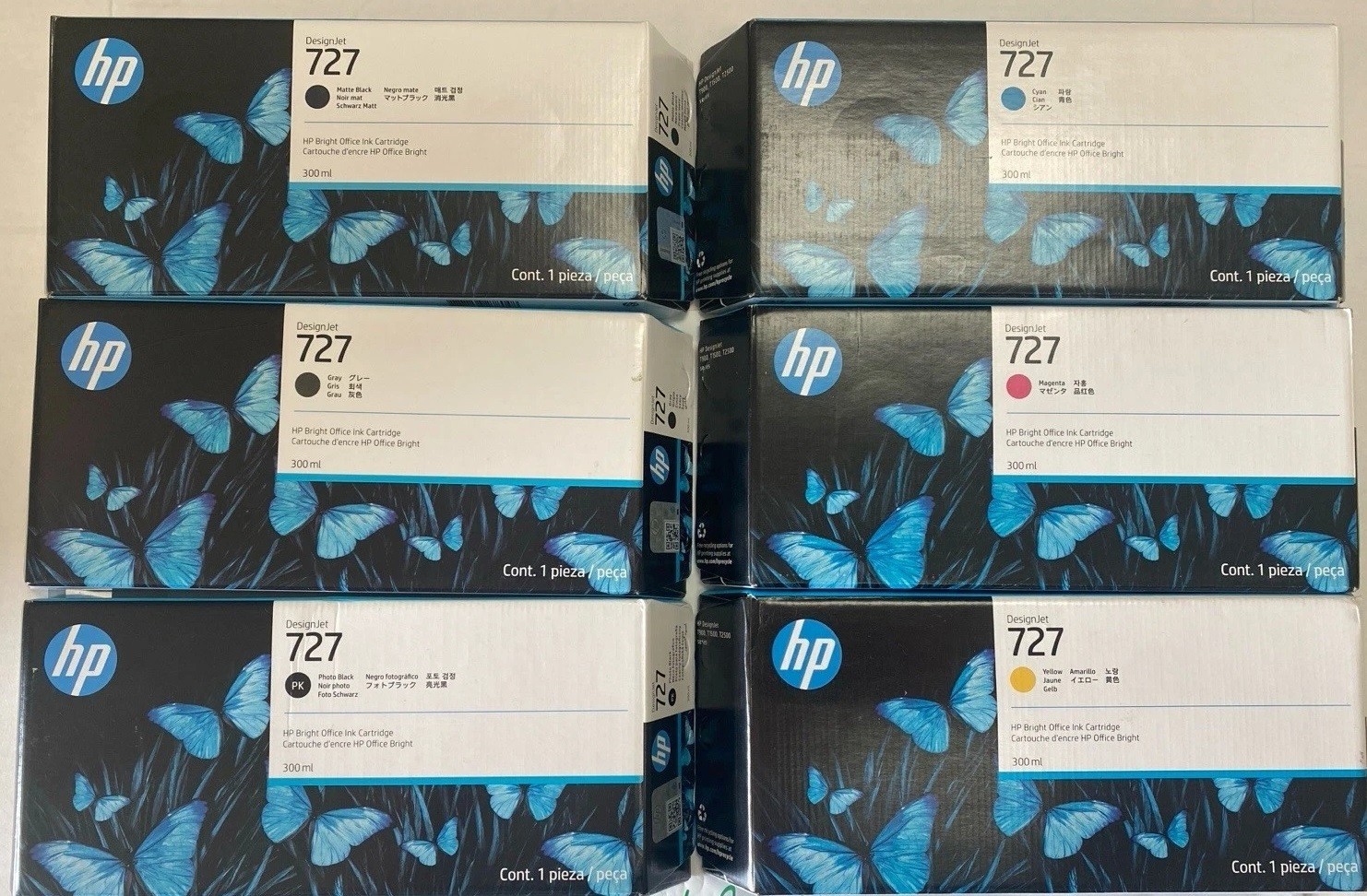 Set 6 New Genuine Factory Sealed HP 727 HI YIELD Ink Cartridges 300ml 2020-2024