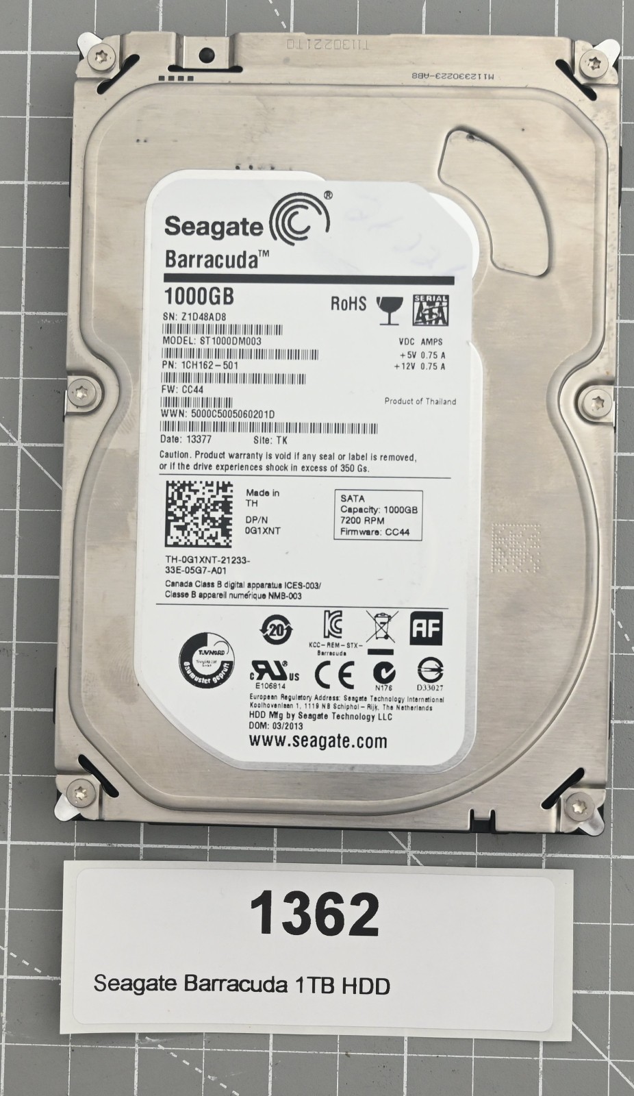 Seagate ST1000DM003 P/N: 1CH162-501 F/W: CC44 1TB TK