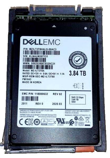 MZILT3T8HALS-00AC3, DELL EMC 3.84TB Flash SAS SSD: 12Gbps SAS (Original Product)