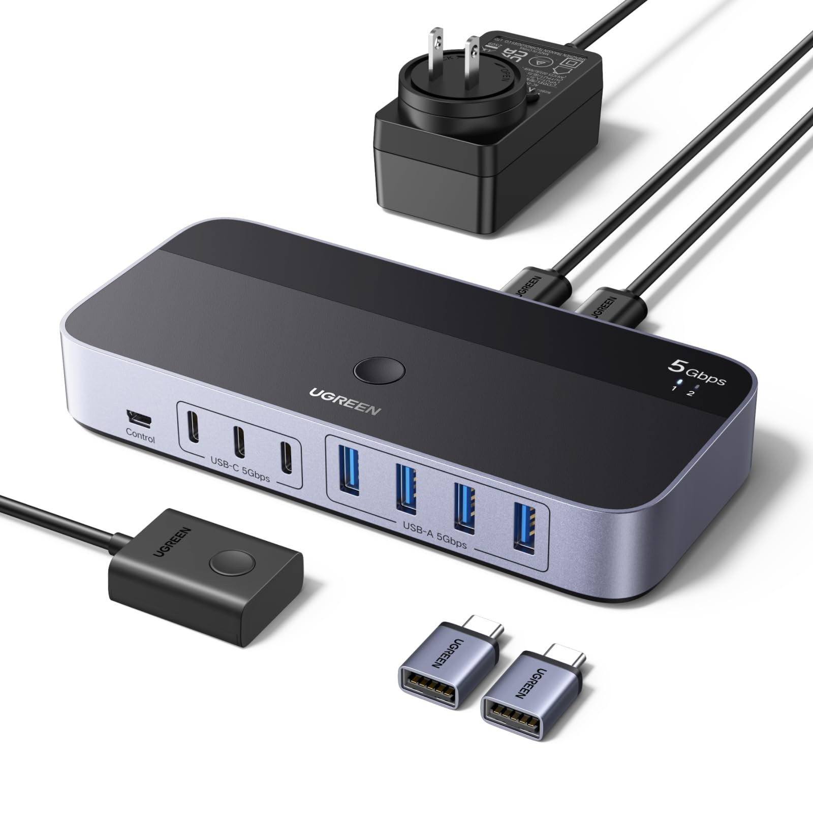 UGREEN 2 in 7 Out USB 3.0 Switch for 2 Computers
