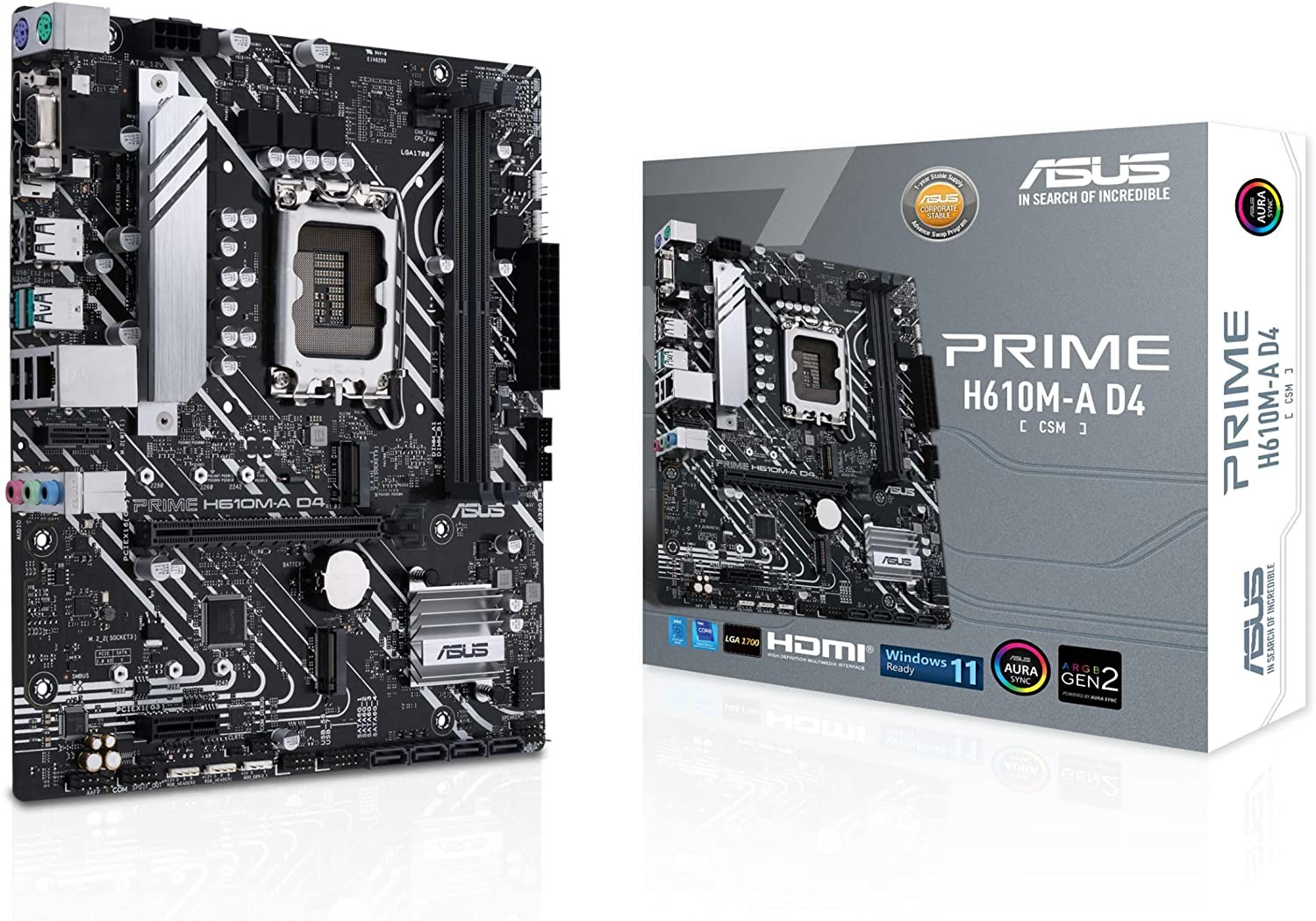 ASUS Prime H610M-A D4-CSM LGA 1700 DDR4 mATX Desktop Motherboard