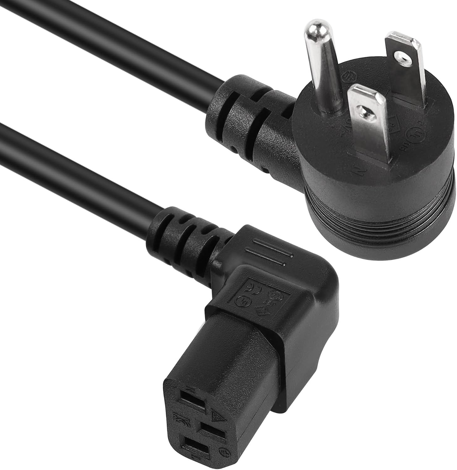 90 Degrees 3 Prong AC to IEC320 C13 Power Cord,10A 125V down Angle