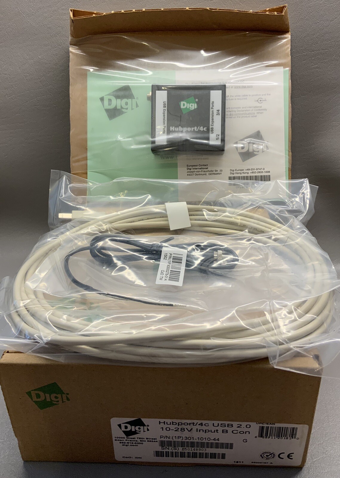 Digi Hubport/4c USB 2.0 10-28V Input B Con NEW Ethernet Hub NEW