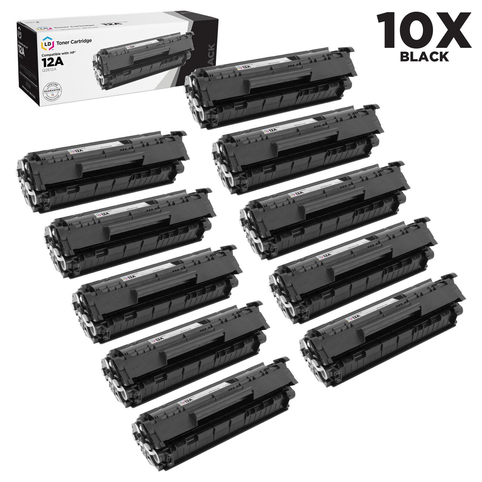 LD 10PK Comp Black Laser Toner Cartridge for HP 12A Q2612A LaserJet 1010 1012