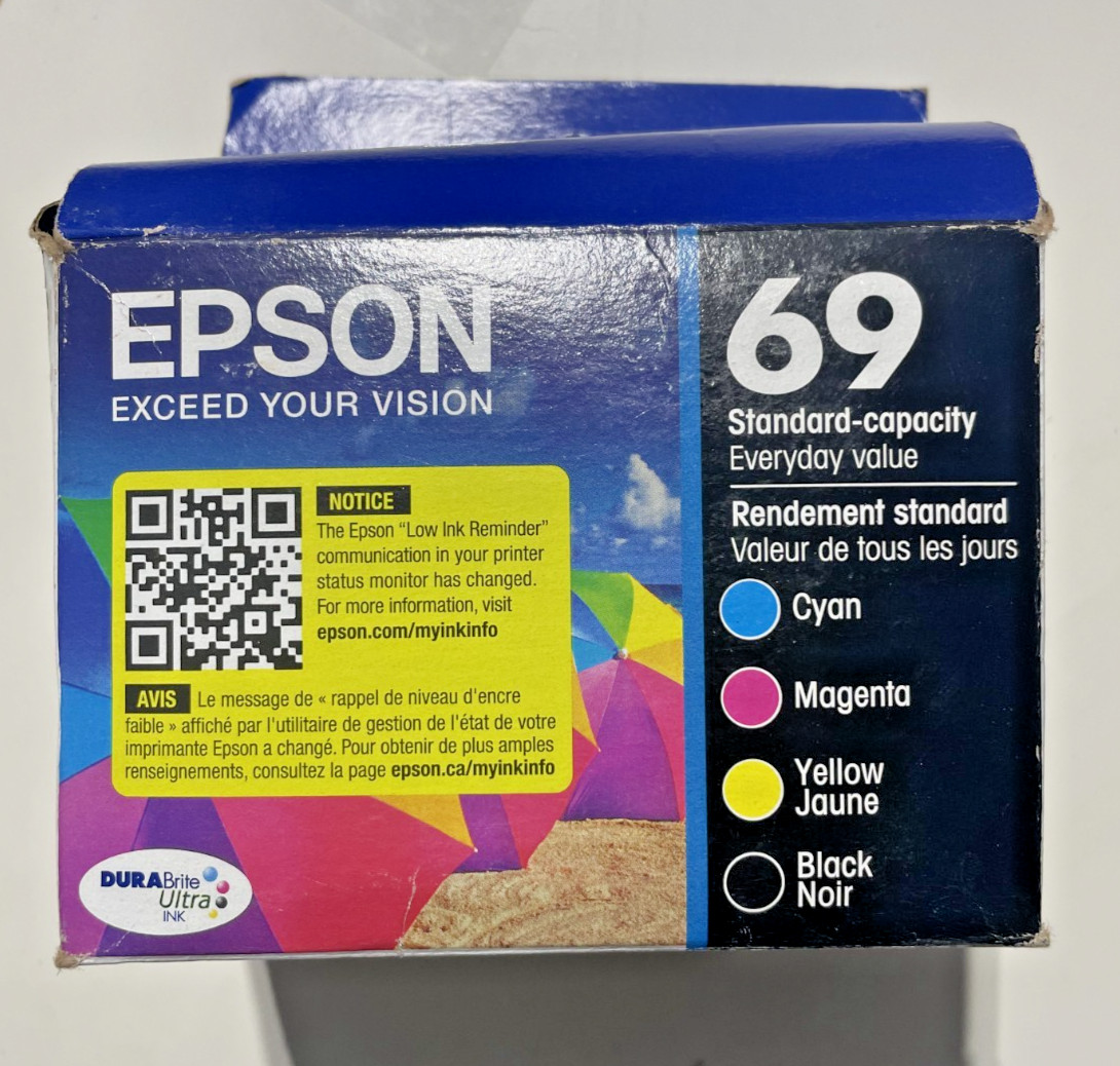 Genuine Epson 69 (T069120-BCS) Combo Black CMY Ink Catridge Open Box Exp. 09/26