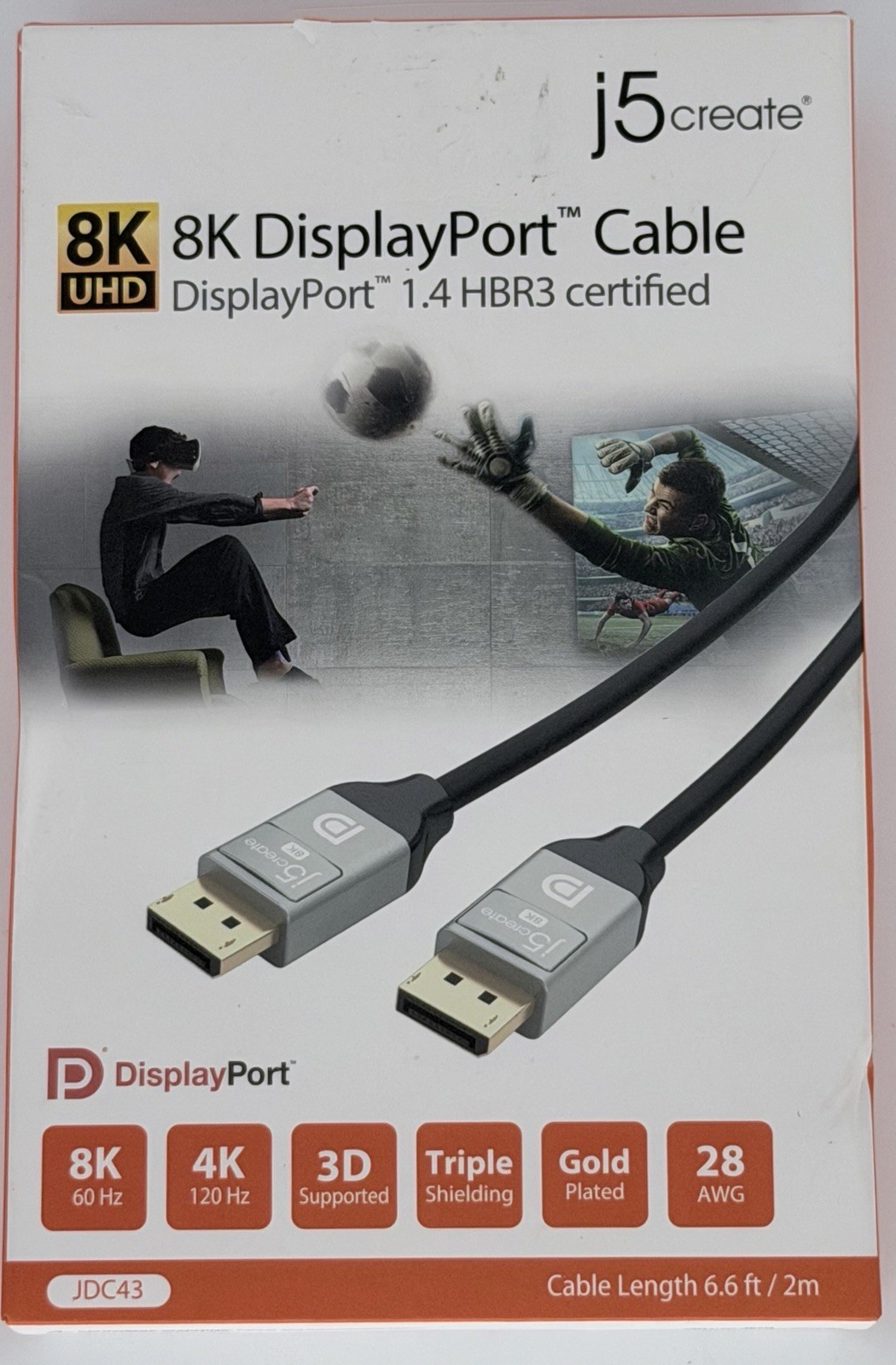j5create 8K DisplayPort Cable DP 1.4 HBR3 6.6ft JDC43 Sealed New