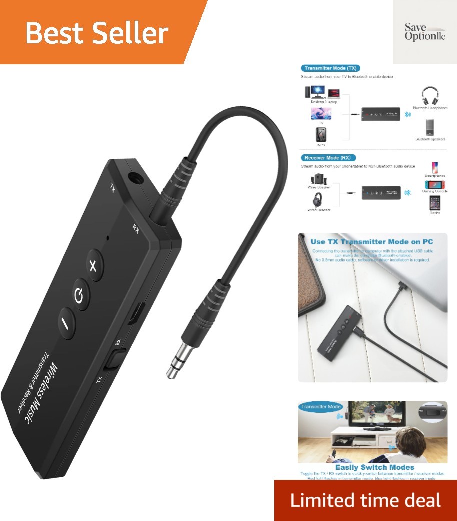 Upgraded Bluetooth 5.3 Transmitter Receiver 3-in-1, Wireless 3.5mm Audio Adap...