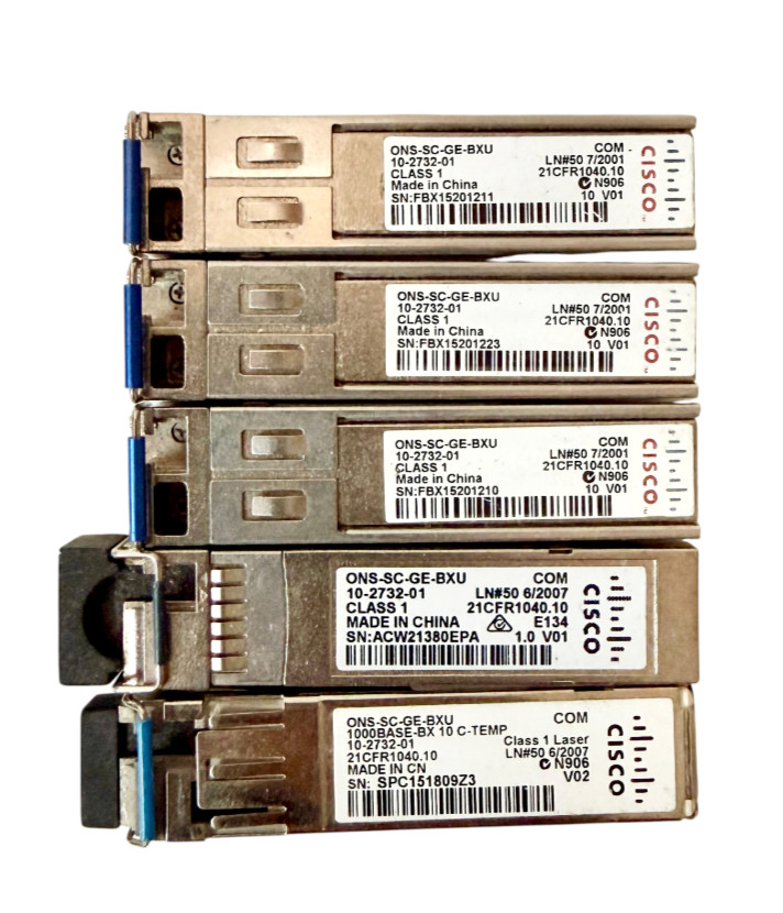 (Lot of 5) Cisco ONS-SC-GE-BXU 1G SFP BX-U 10km SMF SC Transceiver Module