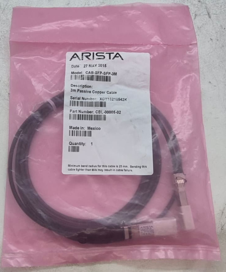 Arista CAB-SFP-SFP-3M 3m Passive Copper Cable CBL-00005-02