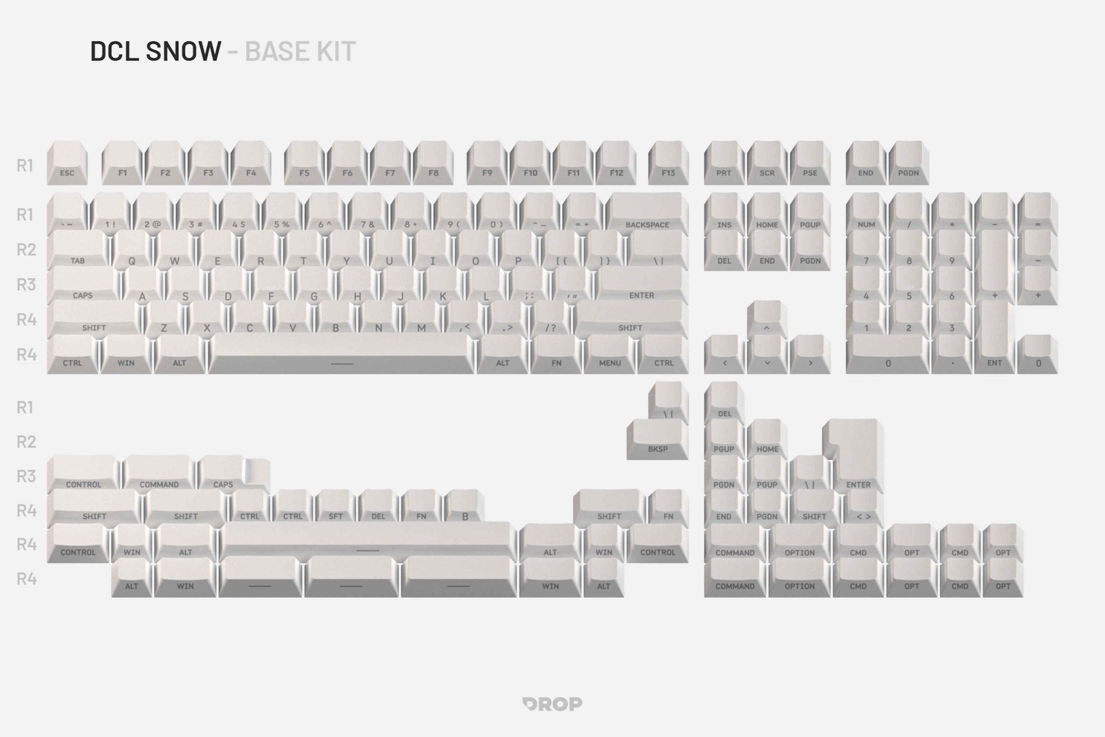 DROP DCL Snow Keycap Set Base Kit Keycaps for 60% 65% 75% Keyboards - 163 keys