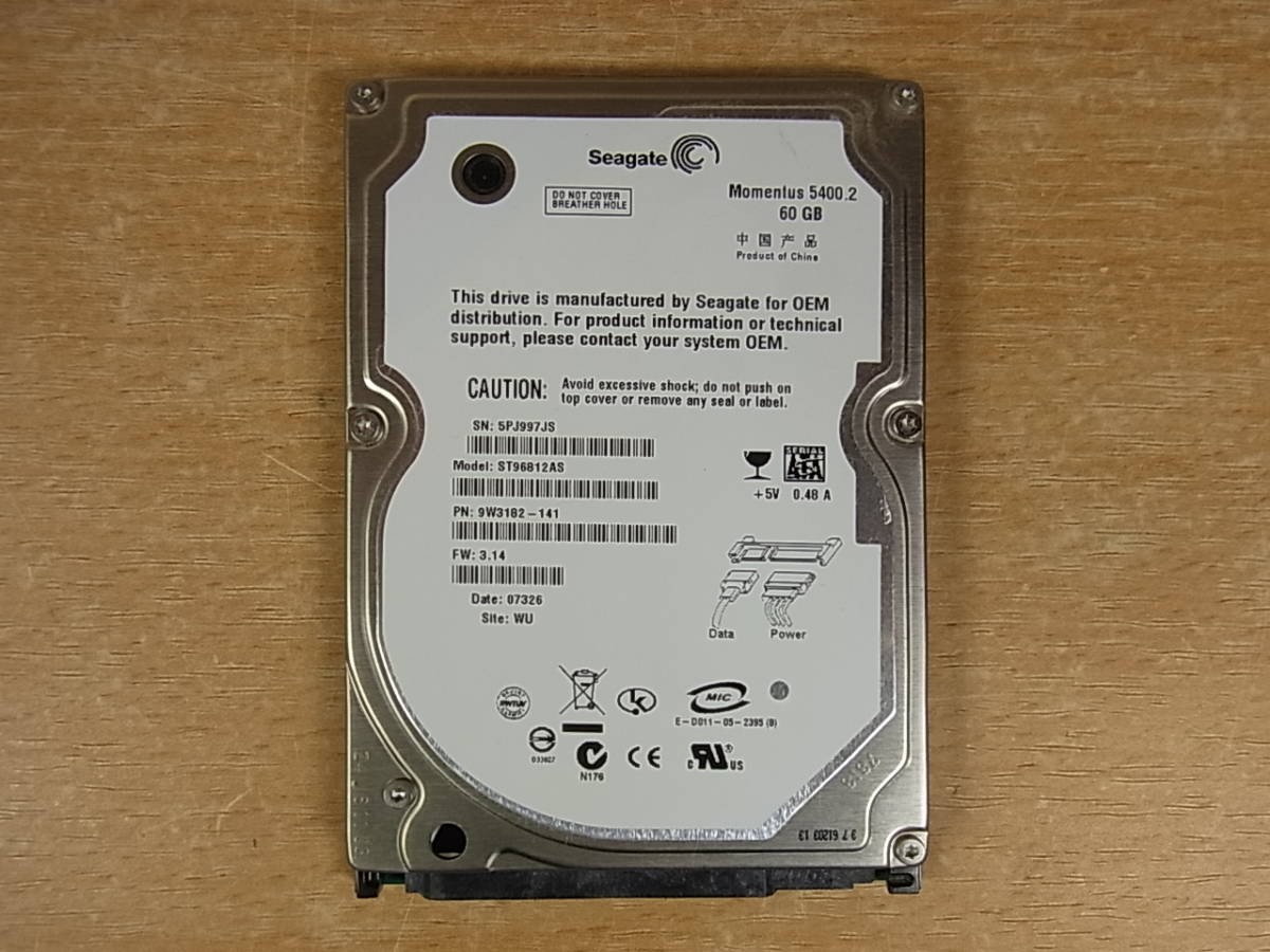 A/840 Seagate 2.5-inch HDD 60GB SATA150 5400rpm ST96812AS Used
