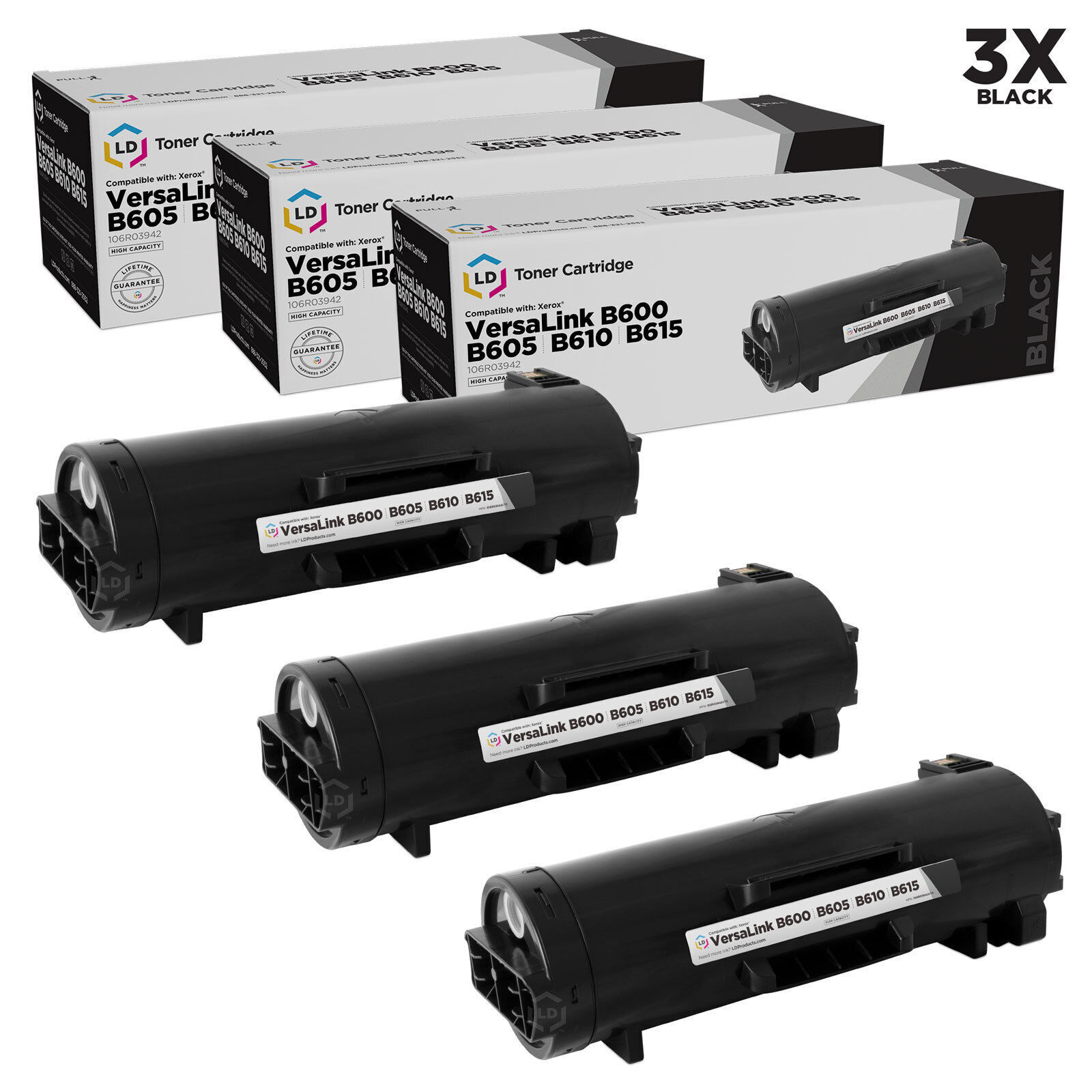 LD Compatible Xerox 106R03942 High Yield Black Toner Cartridges 3-Pack