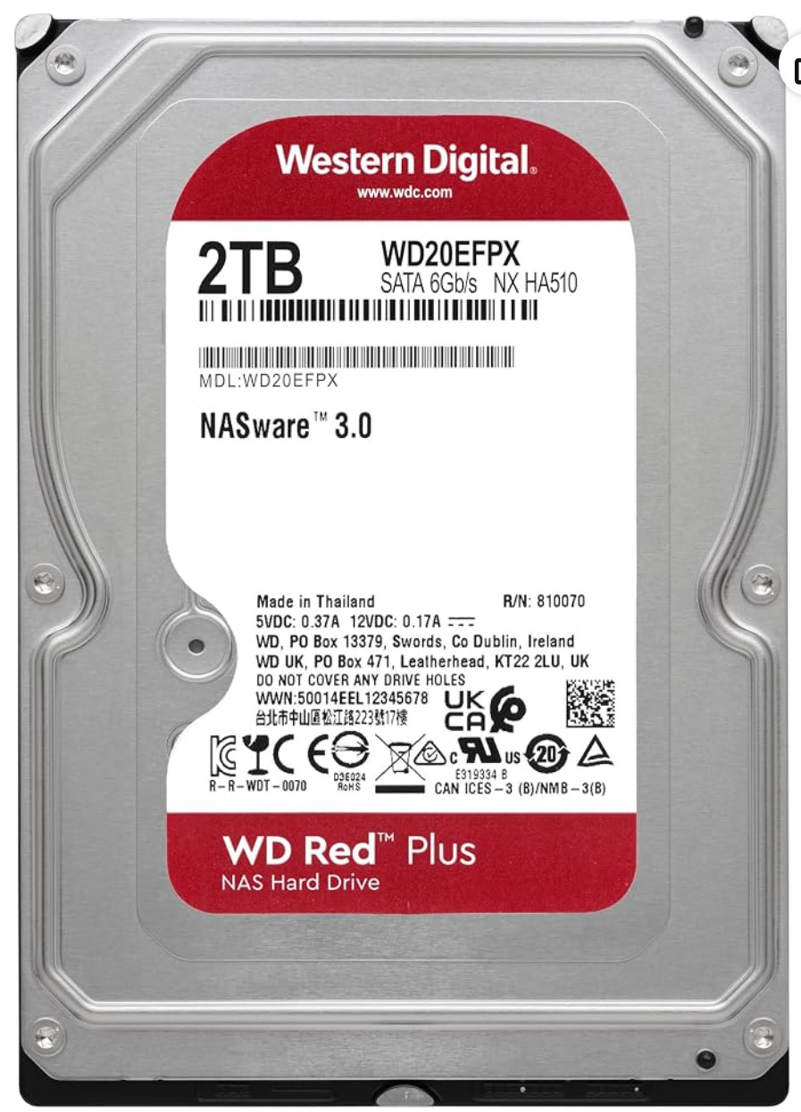 Western Digital 2TB WD Red Plus NAS Internal Hard Drive HDD - 5400 RPM, SATA 6 G