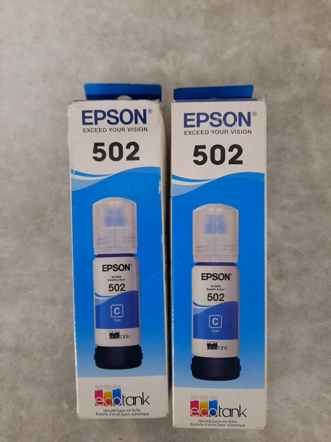 2 Boxes Of Genuine EPSON 502 ECOtank 70ml - Cyan - T502220"NEW"  