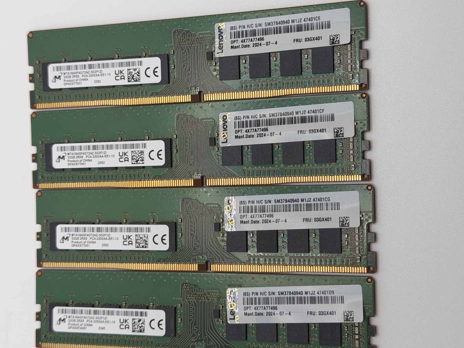 Micron 128GB DDR4 eccServer RAM 4x32GB MTA18ASF4G72AZ-3G2F1Z1 Server Memory