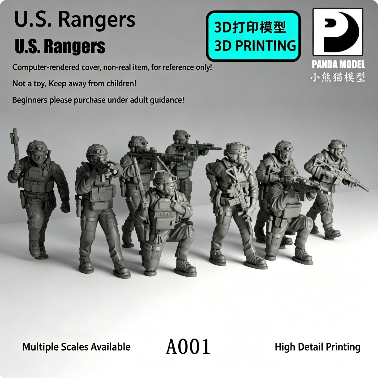 US Army Rangers Soldier Unpainted Figure Model 3D Printed A001