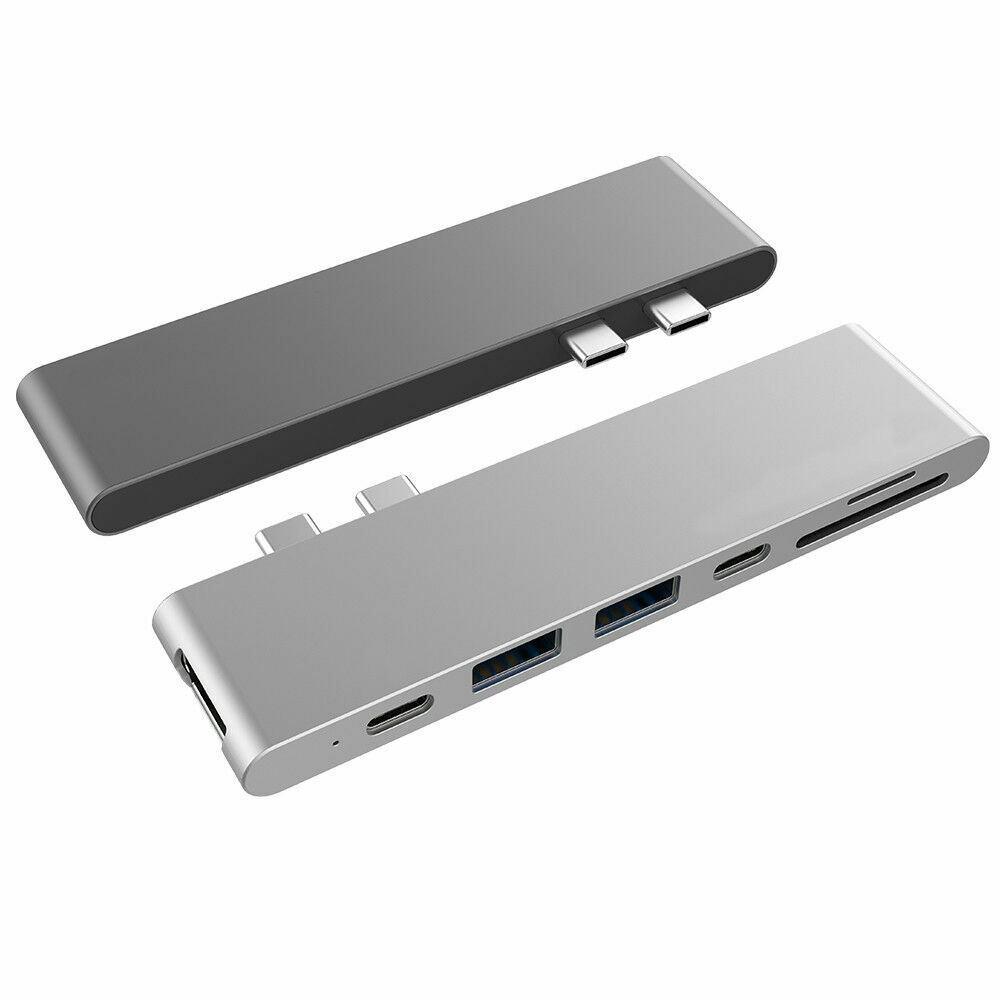 Aluminum USB-C Hub 7-in-1 Adapter w/4K HDMI Card Reader Thunderbolt 3 USB 3.0 PD