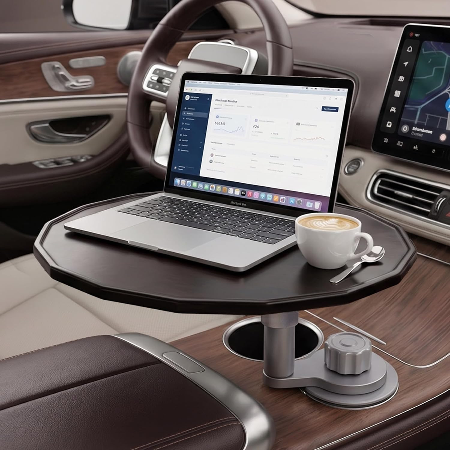 Updated 4-Way Base 2 Height Modes Car Laptop Desk, Car Desk for Laptop Rotating