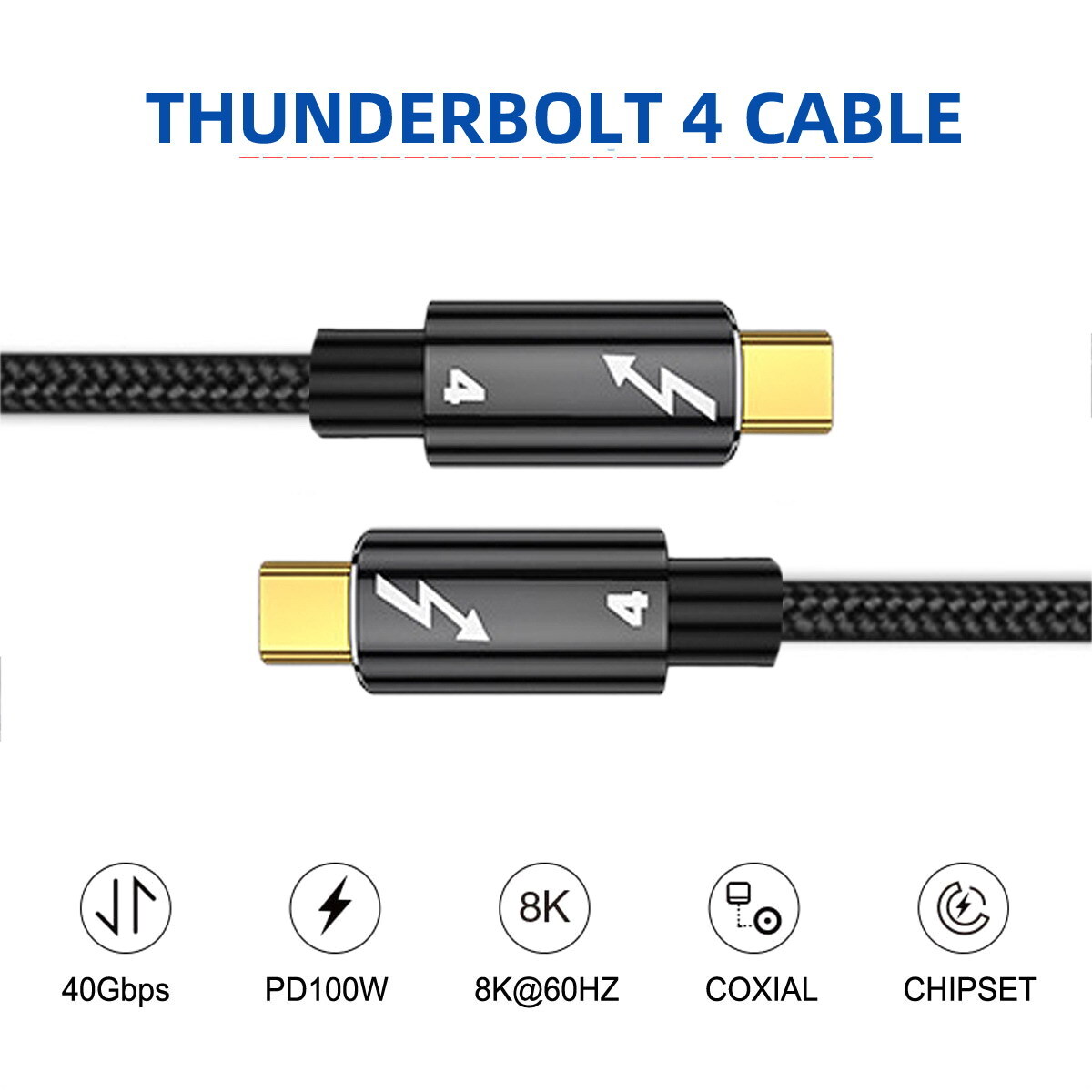 Thunderbolt3 USB-C to C USB4 Cable 40Gbps with 100W 8K@60Hz USB4.0 Length 80cm