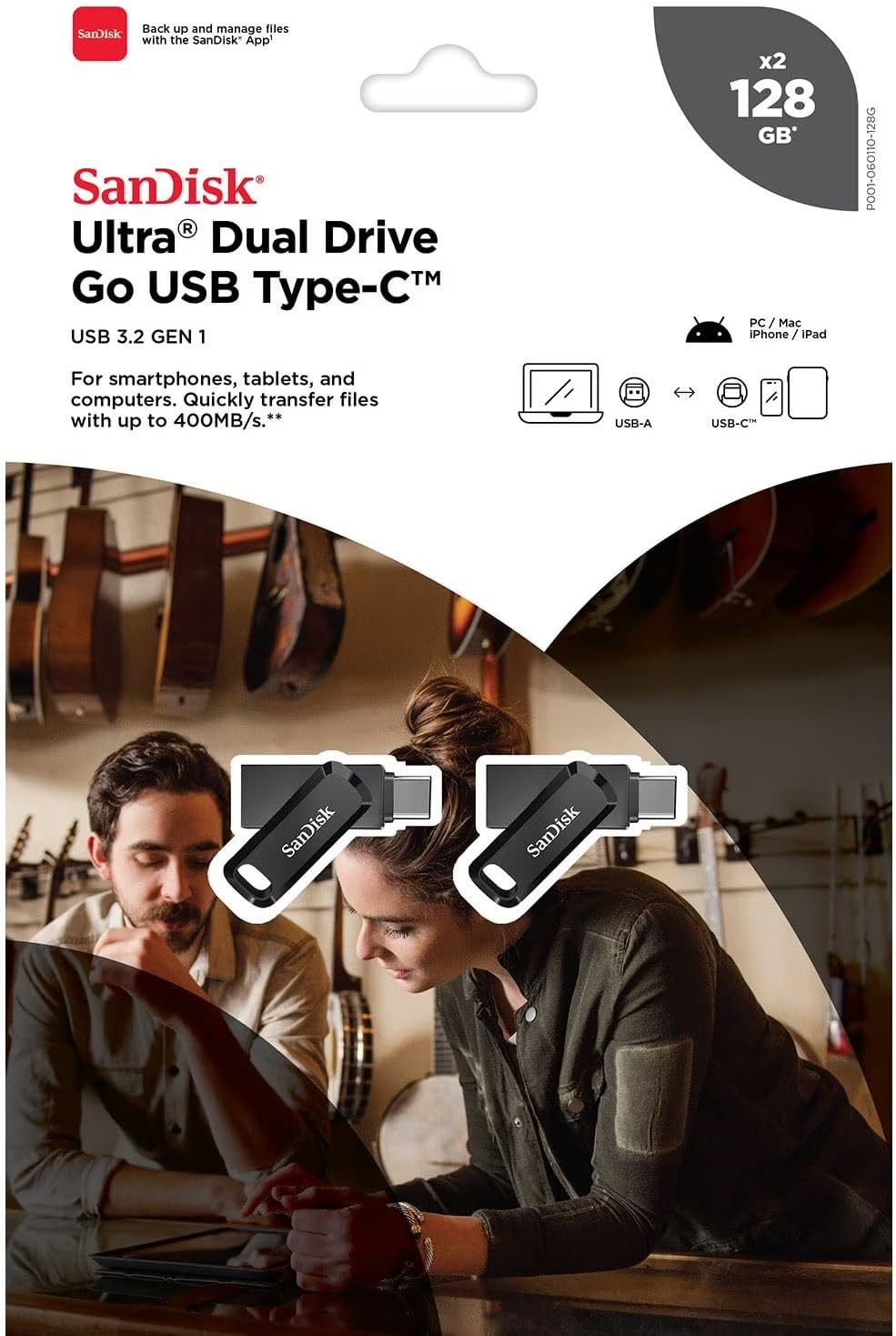 Sandisk Ultra Dual Drive Go USB Type-C 128GB, 2 Pack