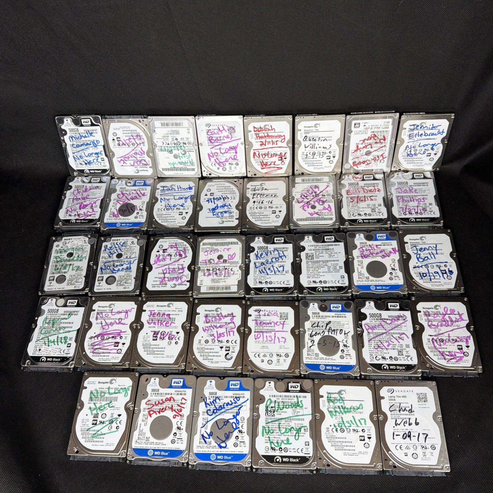 Lot of 38 pcs SATA HDD 2.5” Mix Major Brands - 500GB Each Seagate WD &… Tested