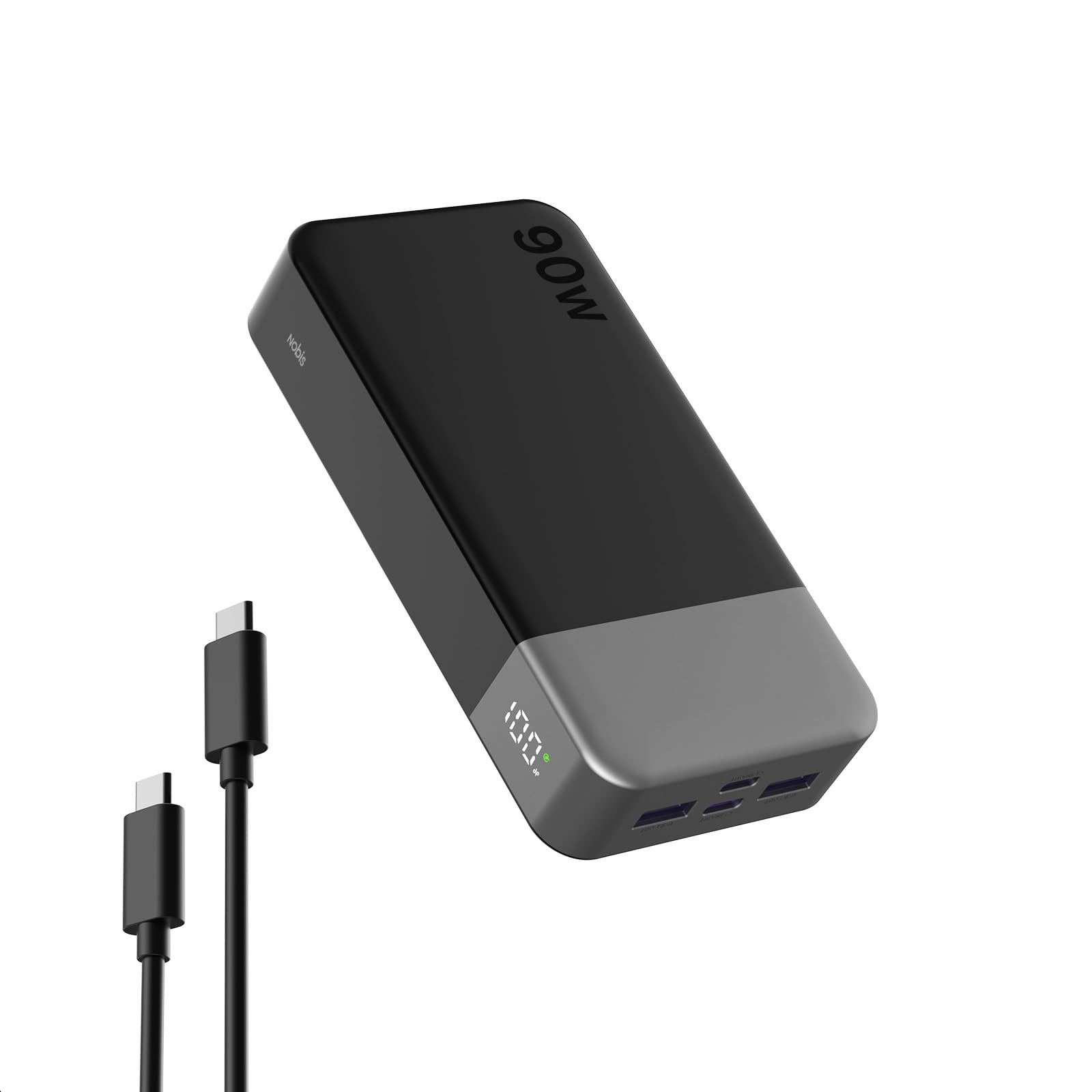 NOBIS Portable Charger 20000mAh, 90W Laptop Power Bank, 4-Port Black