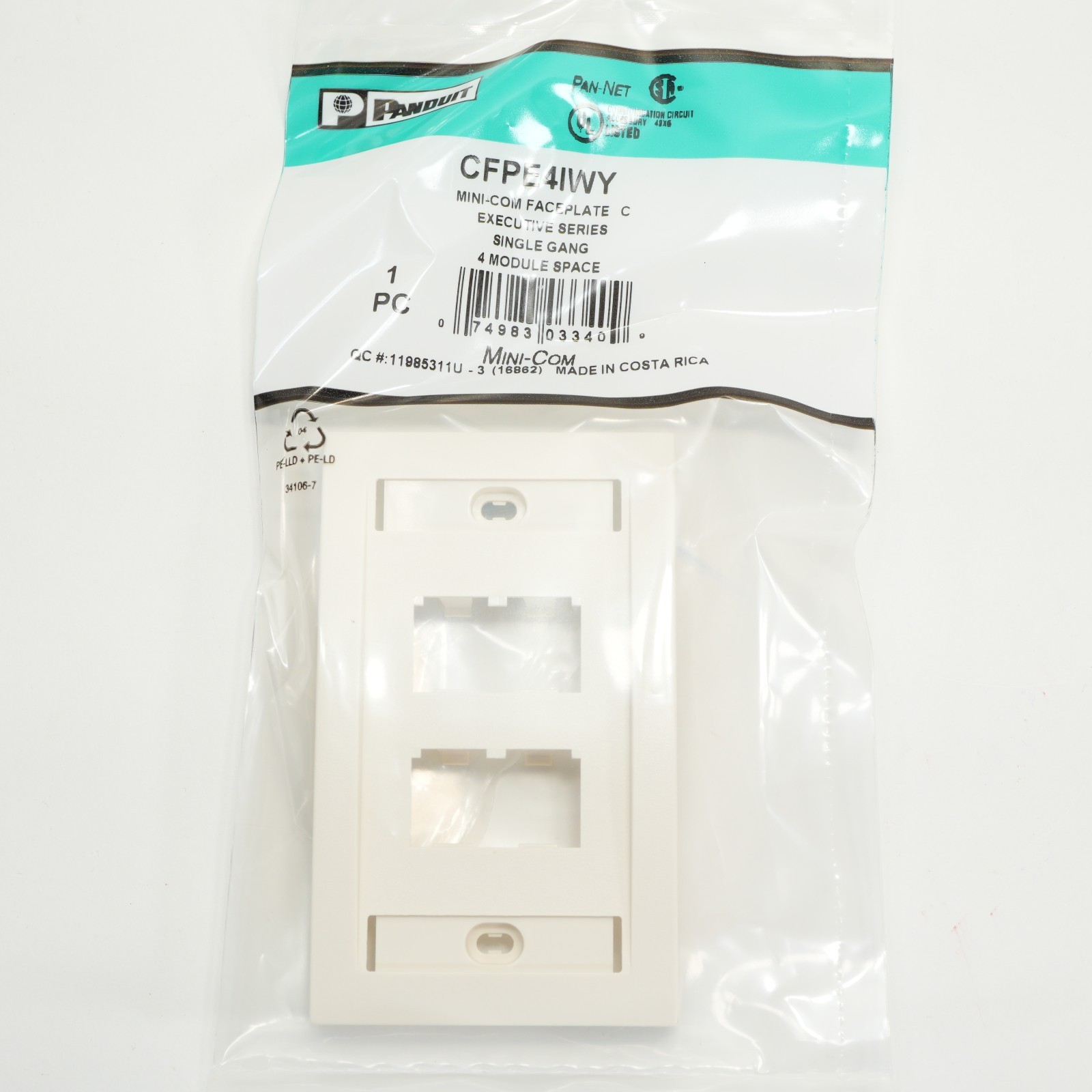 BULK SAVINGS Panduit CFPE4IWY Mini-Com Faceplate Single Gang 4 Module Off White