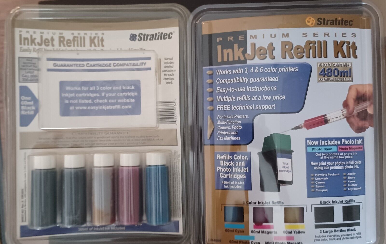 2 Stratitec Premium Series Inkjet Refill Kits~1 Unopened & 1 With 95% Of The Ink