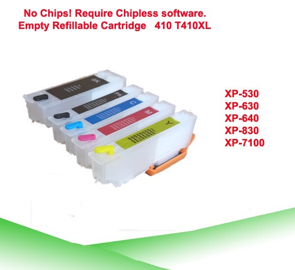 410 T410XL Refillable Ink Cartridge No Chip for XP-530 / 630 / 640 / 830 / 7100