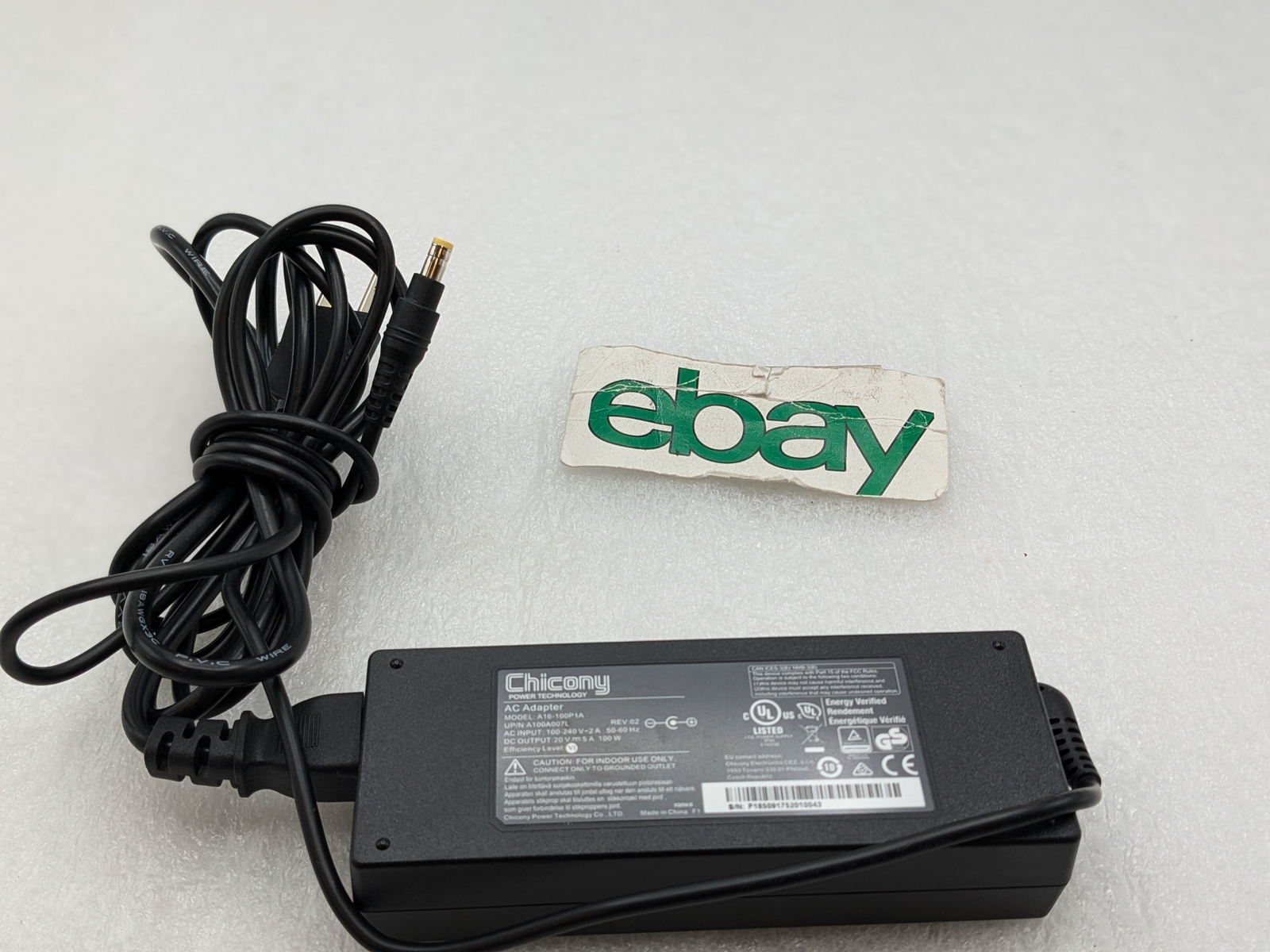 Genuine Chicony A16-100P1A Laptop Power supply AC Adapter 20V 5A Yellow Tip 5.5